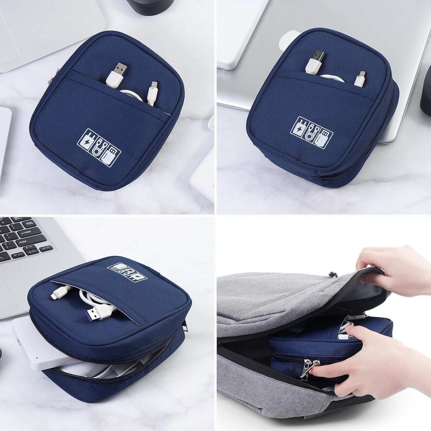 Storage Pouch for Small Electronics and Accessories,Tech Bag,Electronic Organizer Case Compatible with Macbook Laptop Charger,Mouse,Cables,Hub,Power Bank,Earphone,Toiletries Cosmetics (Grey)