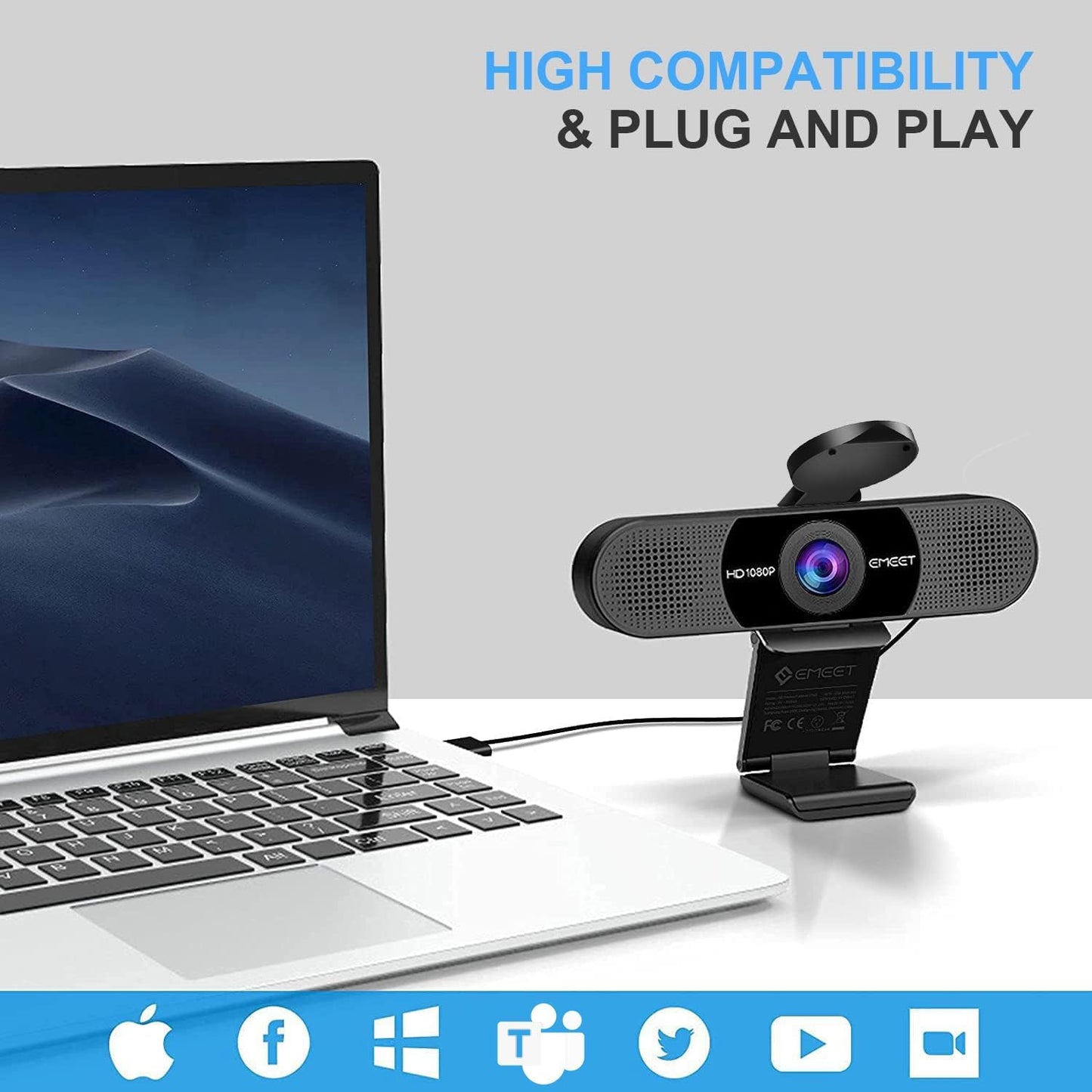 1080P Webcam with Microphone, C960 Web Camera, 2 Mics Streaming Webcam, 90Β°FOV Computer Camera, Plug and Play USB Web Cam for Online Calling/Conferencing, Zoom/Skype/Facetime/Youtube, Laptop/Pc