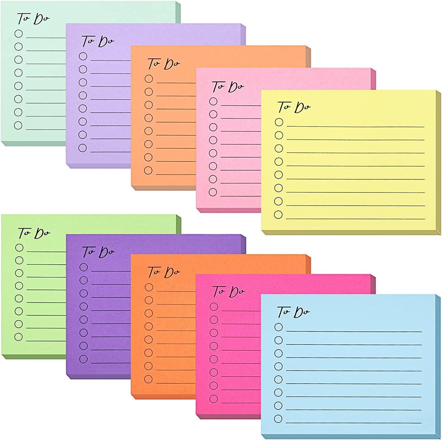 10 Pack Lined Sticky Notes, 3"X4", 500 Sheets, to Do List Notepad, Sticky Notes with Lines, to Do List Planner, Square Sticky Notes for Office, Meeting, School, Home