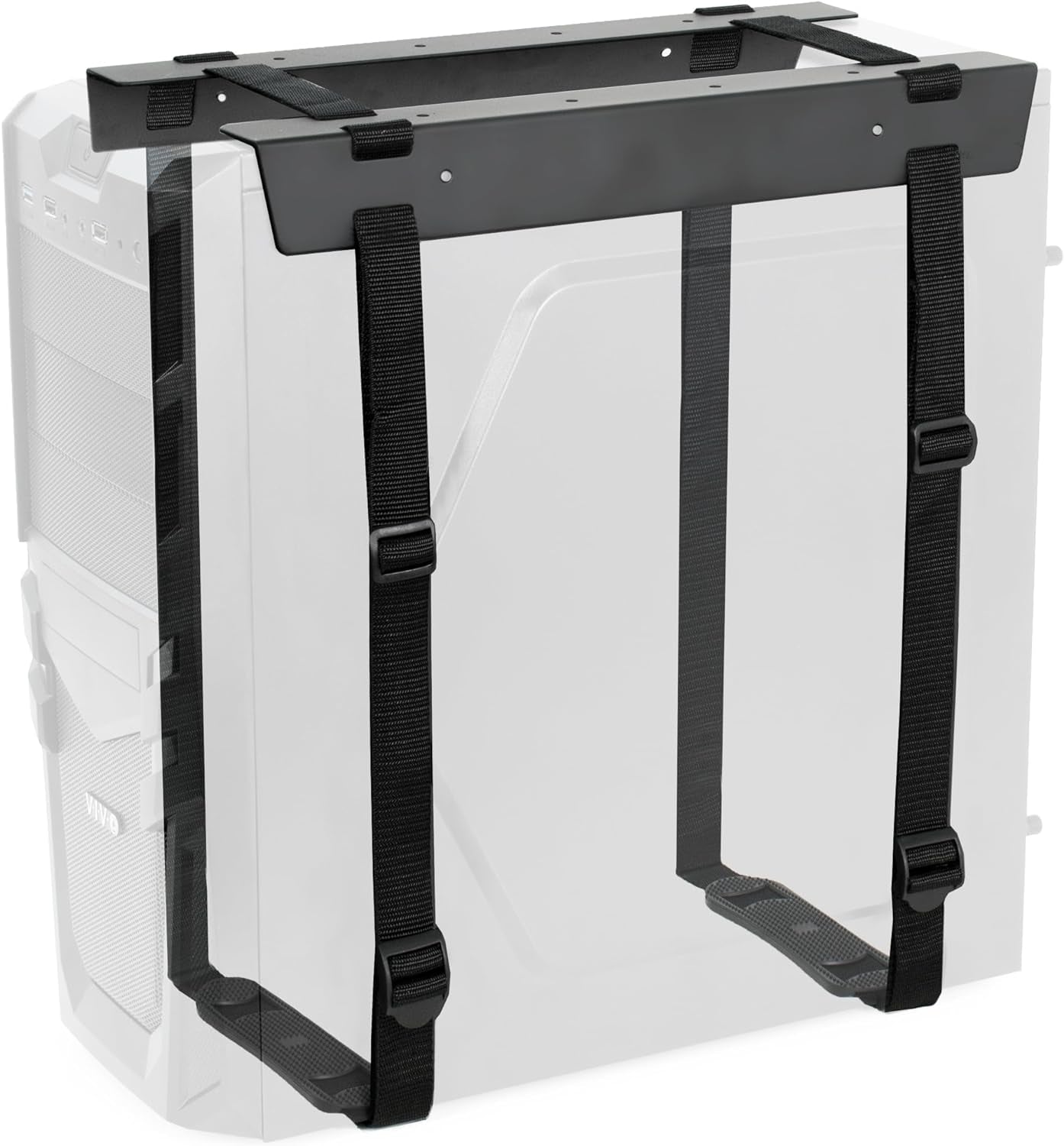 Under-Desk and Wall Mount PC Adjustable Strap and Steel Bracket Holder, Computer Case Carrier, Black, MOUNT-PC02S