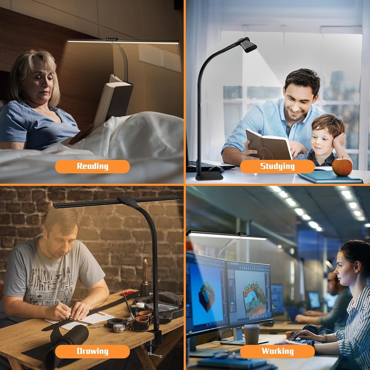 LED Desk Lamp, Office Architectural Desk Lamp, 31.5'' Large Size Office Lighting, 24W 5-Colour LED Computer Monitor Gooseneck Smart Lamp with Holder for Studying, Creating and Reading