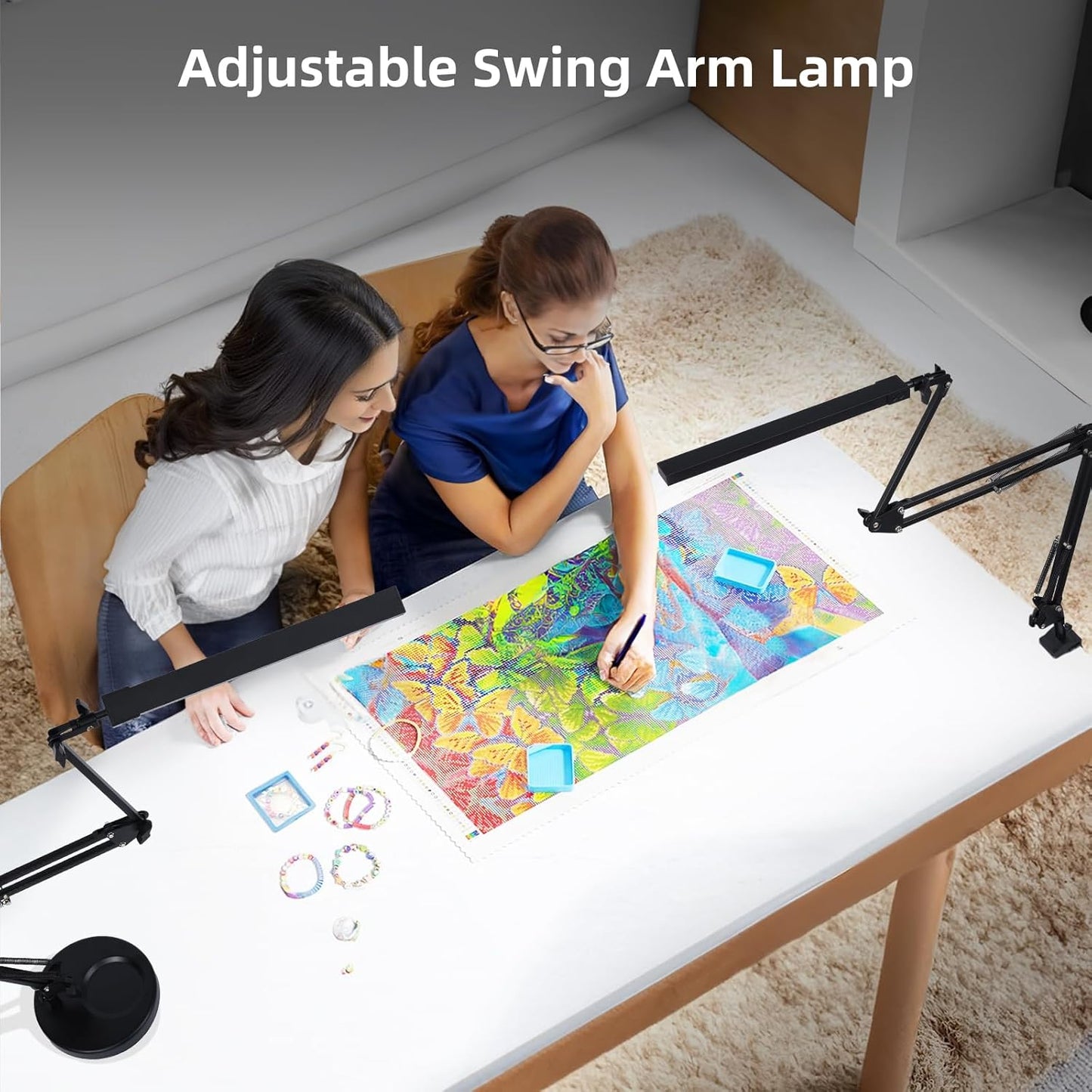 NOEVS 2-In-1 LED Desk Lamp with Clamp and Base, 50.7" Adjustable Swing Arm, Memory Function for Home Office, Workbench, Reading, Craft, Drafting