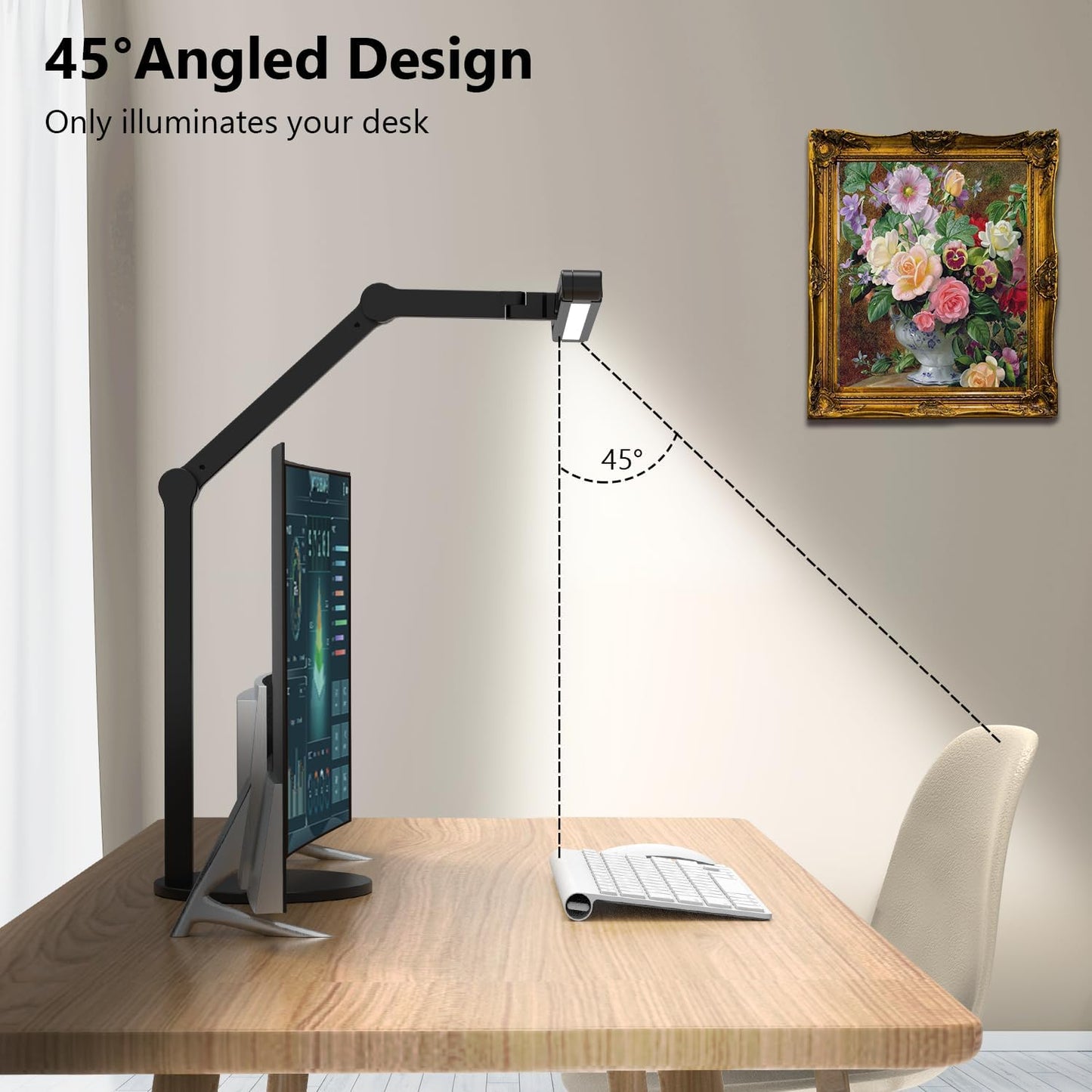 Architect Desk Lamp with Atmosphere Lighting, Adjustable Led Desk Light for Home Office with Base, 24W Bright Auto Dimming Table Light with Rotatable Swing Arm for Workbench Computer