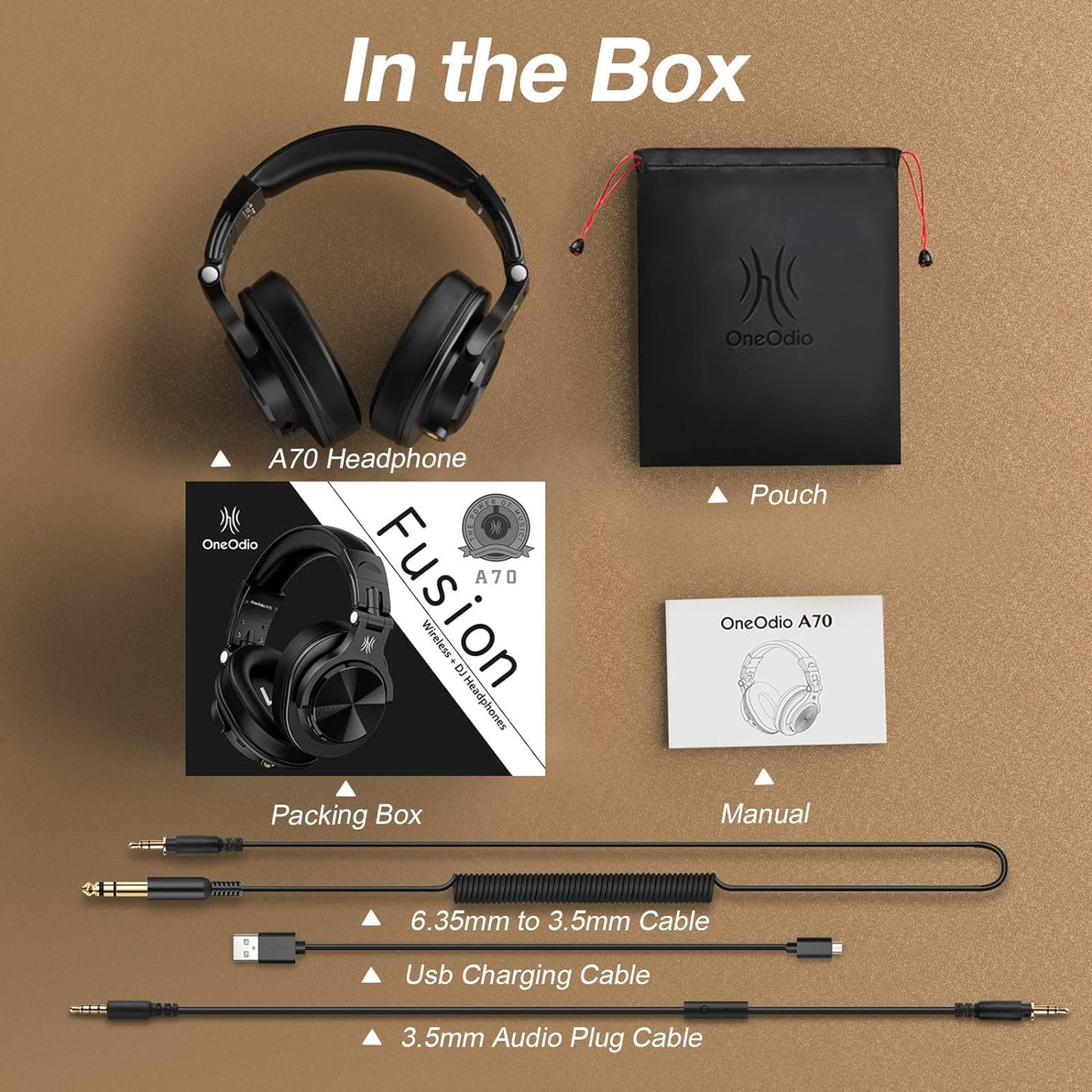 A70 Bluetooth over Ear Headphones, Wireless Headphones with 72H Playtime, Hi-Res, 3.5Mm/6.35Mm Wired Audio Jack for Studio Monitor & Mixing DJ Guitar AMP, Computer Laptop PC Tablet - Black