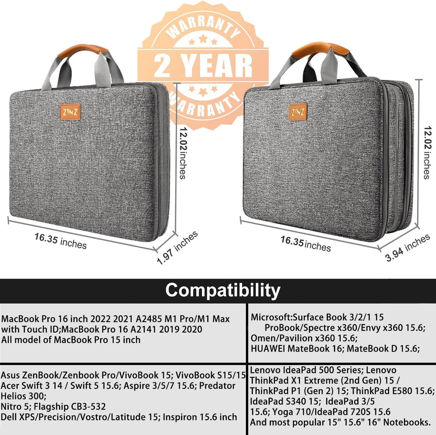 Slim Expandable Laptop Case 15.6 Inch Sleeve Upgraded Protective Durable Recycled Carrying Case Compatible with Macbook 15" & 16" and Most 15" 15.6" 16" Notebook,D01G01