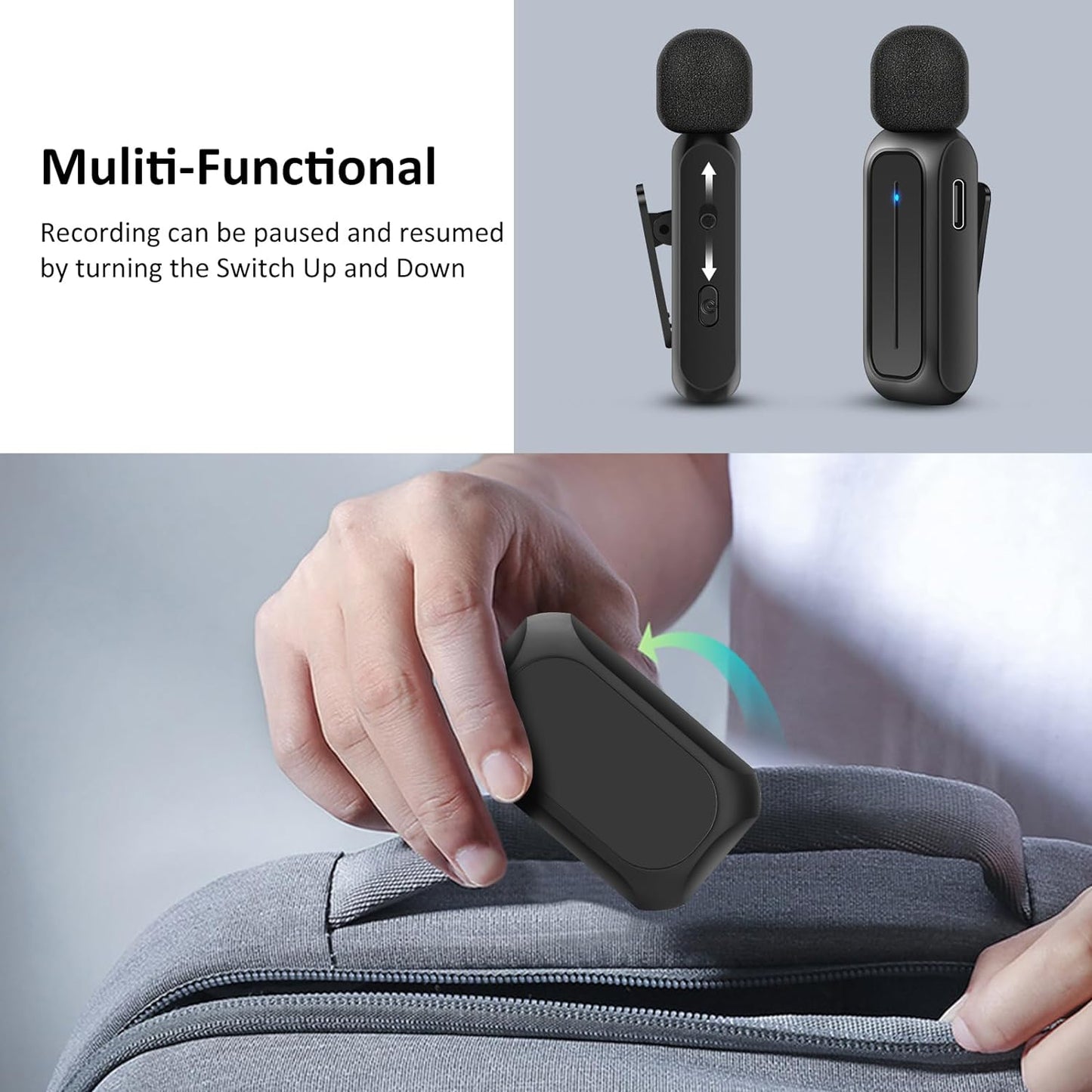 2 Pcs Wireless Lavalier Microphone for Iphone Ipad Android with Charging Case 7H Clip on Lapel Microphone Wireless for Video Recording Vlogging, Youtube, Interview, 3 Mode Denoise, 70Ft