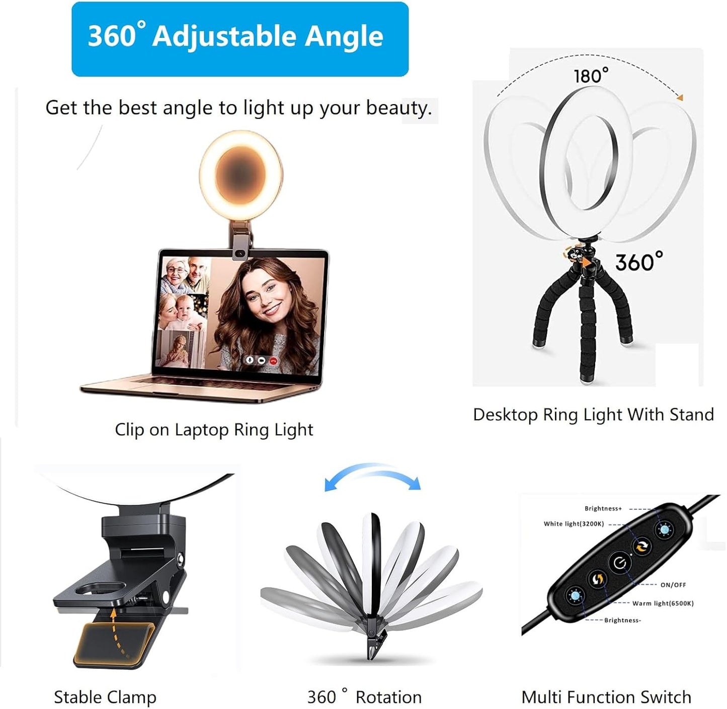 Video Conference Lighting, 6.3" Ring Light with Stand Clip on Laptop Desktop Ring Light for Video Calls, Webcam, Remote Working, Zoom Meetings, Live Streaming, Online Teaching, Interview