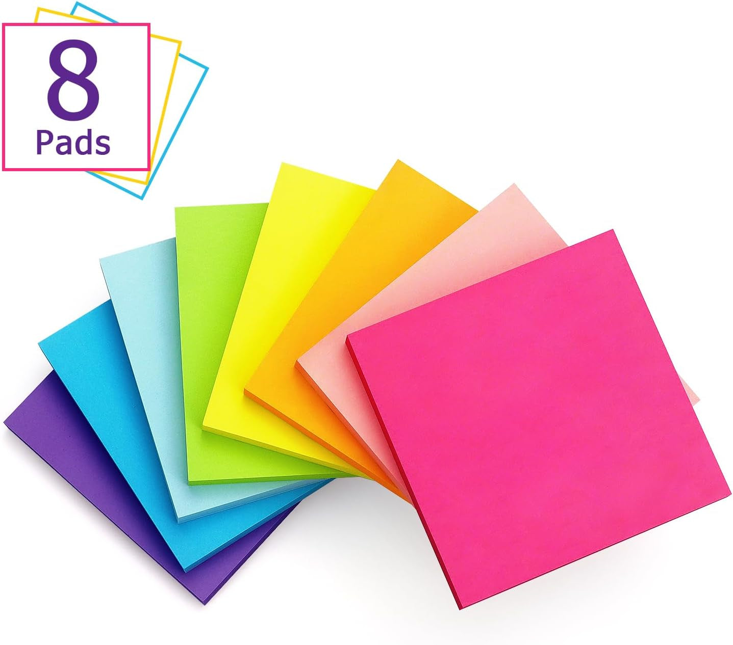 8 Pads Sticky Notes 3X3 Self-Stick Notes 8 Bright Multi Colors Purple Sticky Notes, 85 Sheet/Pad