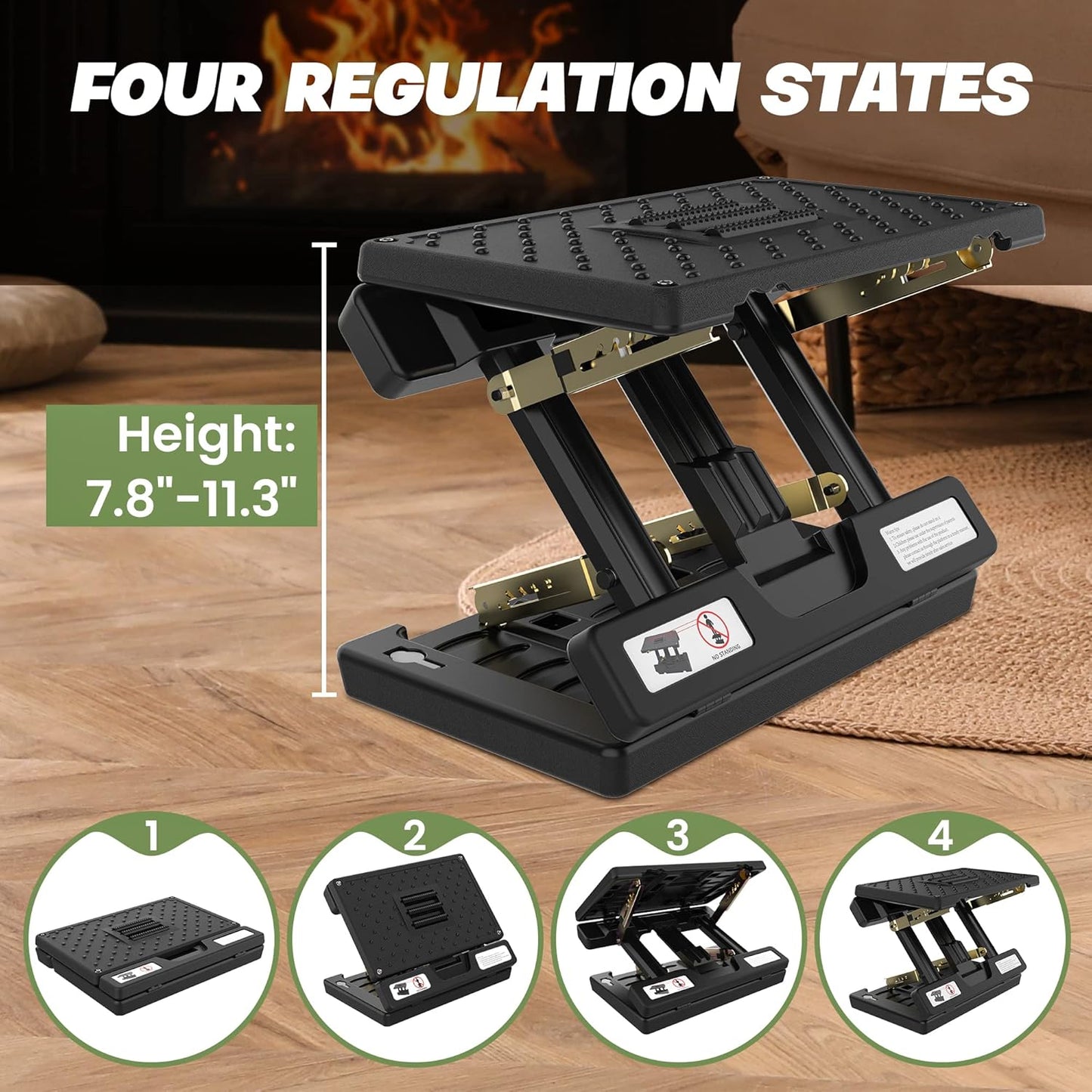 Foot Rest for under Desk at Work, Height Adjustable Footrest with Massage Roller and Soft Pad, Foldable Ergonomic Foot Rest for Car, Underdesk, Home, Train(Black)