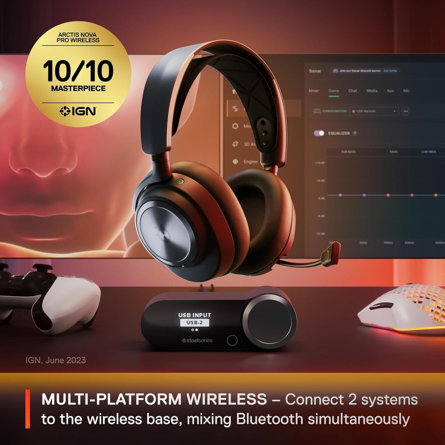 Arctis Nova Pro Wireless Multi-System Gaming Headset - Premium Hi-Fi Drivers - Active Noise Cancellation - Infinity Power System - Stealth Retractable Mic - PC, PS5/PS4, Switch, Mobile
