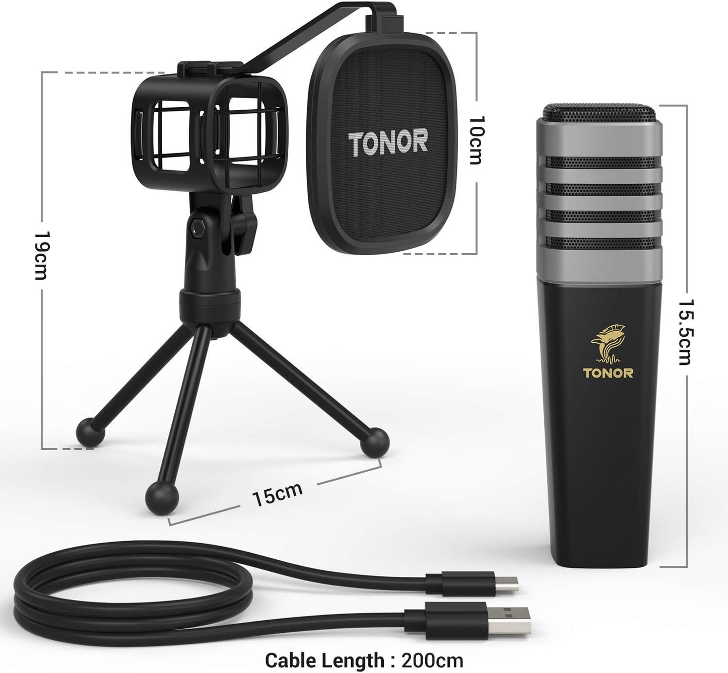 USB Microphone for PC, Cardioid Condenser Computer Mic with Tripod Stand, Pop Filter, Shock Mount for Gaming, Streaming, Podcasting, Youtube
