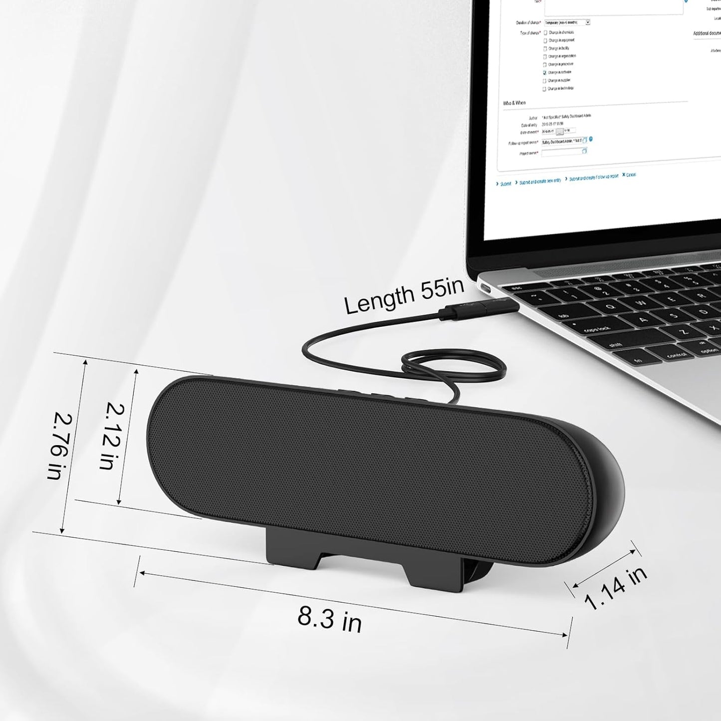 Computer Speakers for Desktop Monitor,Single Speakers for Desktop Pc,Laptop Speaker with Loud Sound,Volume Control Easily Clamps to Monitors(Usb-C to USB Adapter Included) (Black)