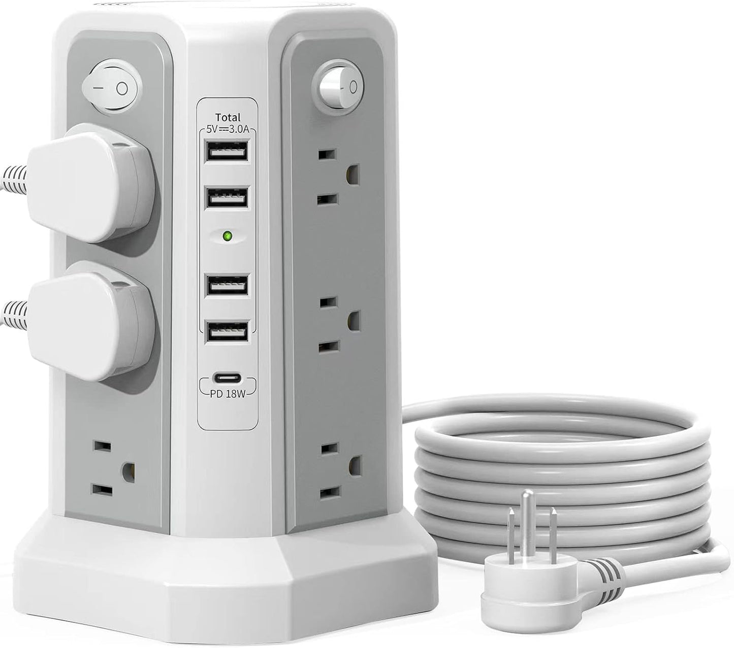 Surge Protector Power Strip Tower with USB C Port(Pd18W),10Ft Extension Cord with 12 AC Outlets 5 USB Charging Ports, Power Tower Surge Protection for Home Office Dormroom