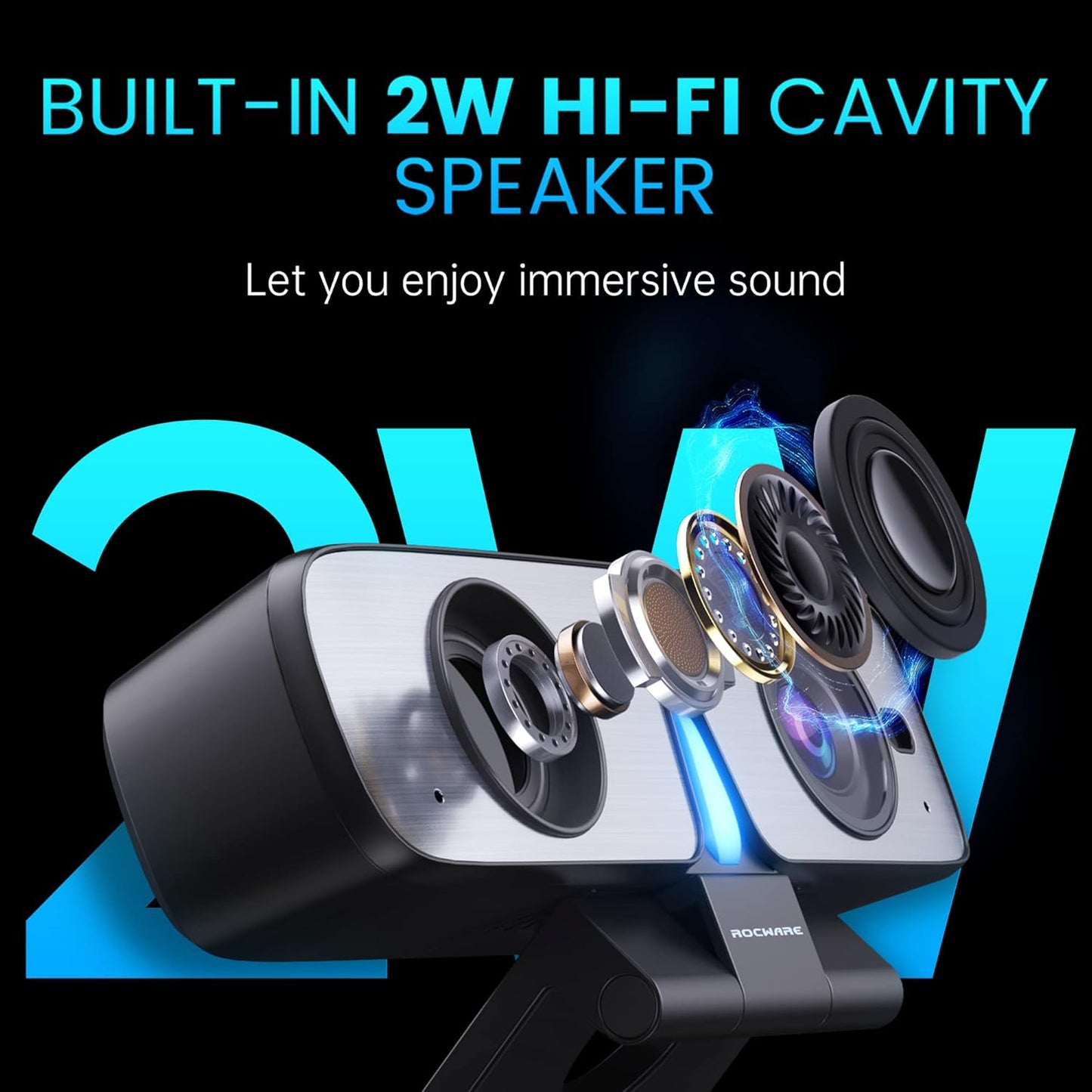 RC08 2K Webcam with Speaker, Webcam for PC, HD Web Cam with Noise Reduction Mic/Harman Speaker/4X Eptz/Privacy Cover/0.2S Auto-Focus/Low Illumination, Computer Camera for Zoom/Teams/Meeting