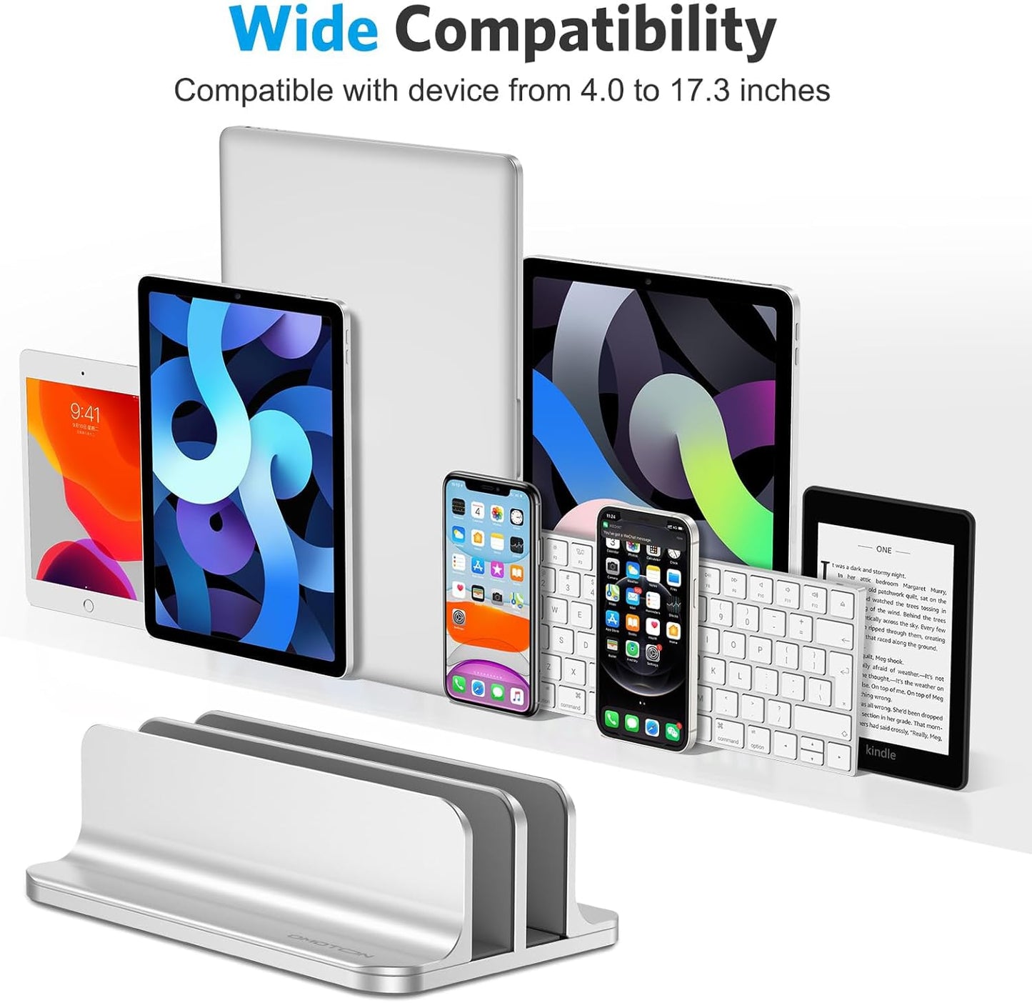 [Updated Dock Version Vertical Laptop Stand, Double Desktop Stand Holder with Adjustable Dock (Up to 17.3 Inch), Fits All Macbook/Surface/Samsung/Hp/Dell/Chrome Book (Silver)