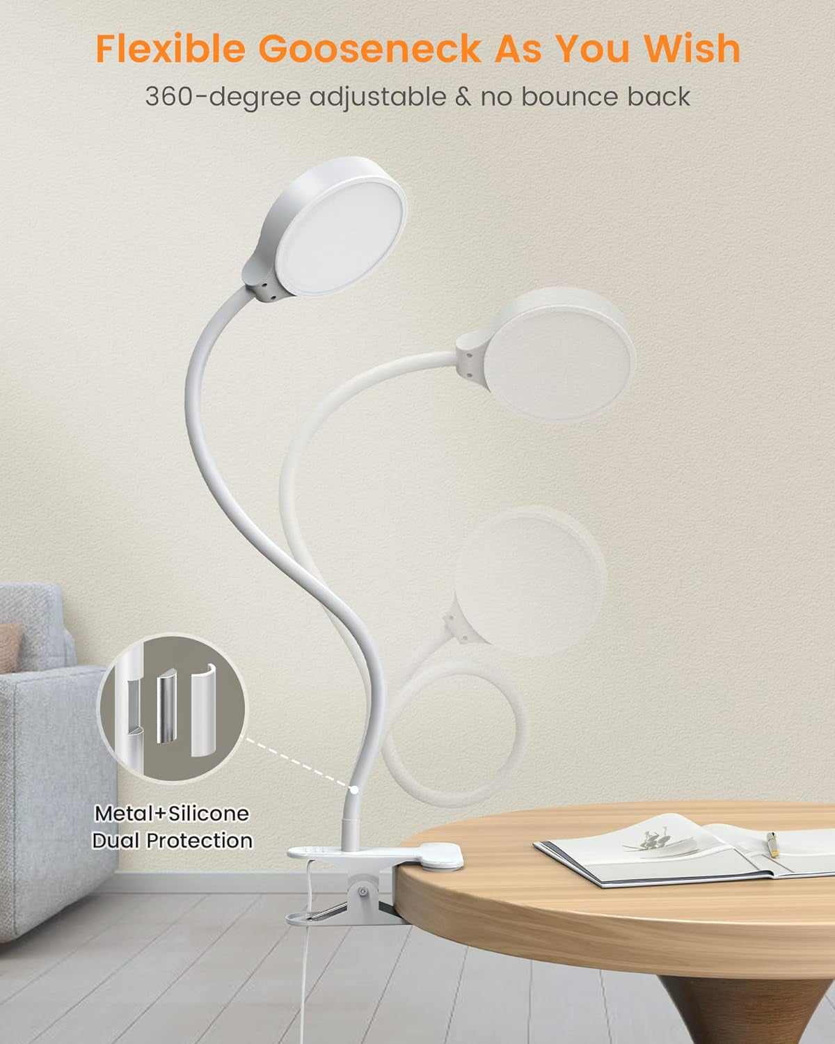 5W Clip on Light, 36 LED Eye Caring Reading Light for Bed, 3 Colors & 5 Brightness Clip on Lamp with Adapter, Perfect Reading Light for Bed Lamp/Bunk Bed Light