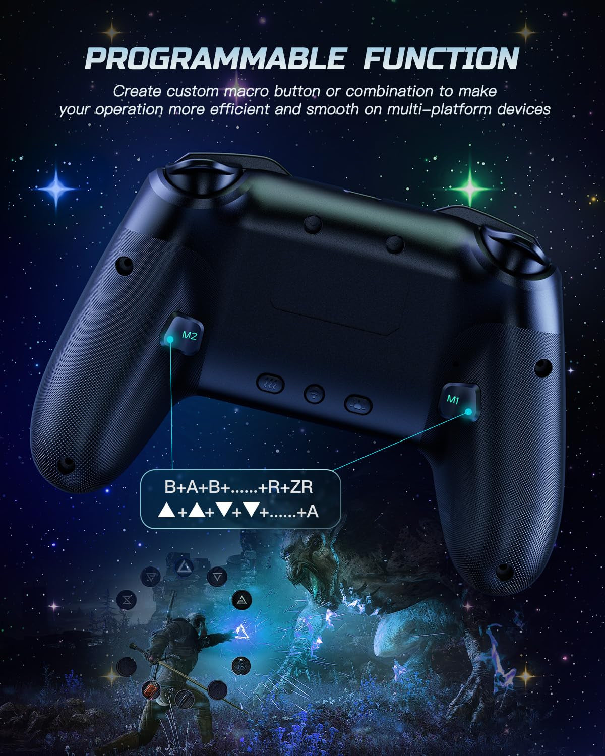 Switch Controller, LED Star Wireless Pro Controllers Compatible with Lite/Oled, Multi-Platform Windows PC with 9 Colors Colorful RGB Lights/Programmable/Vibration/Turbo/Wakeup