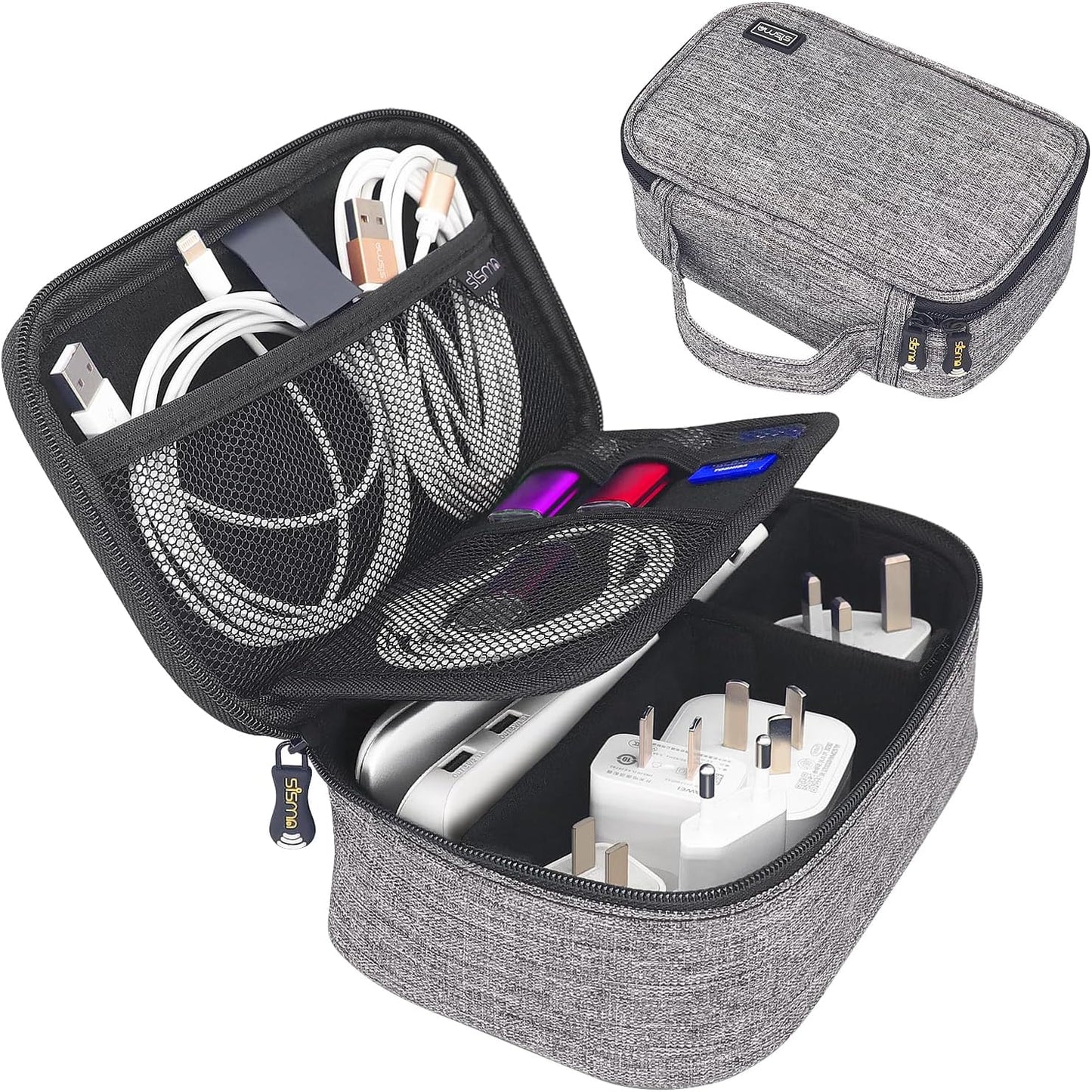 Electronics Cords Organizer Tech Accessories Storage Case Travel Small Carrying Bag for Charging Cables Adapter USB Plugs Power Cord Leads - Grey 1680D