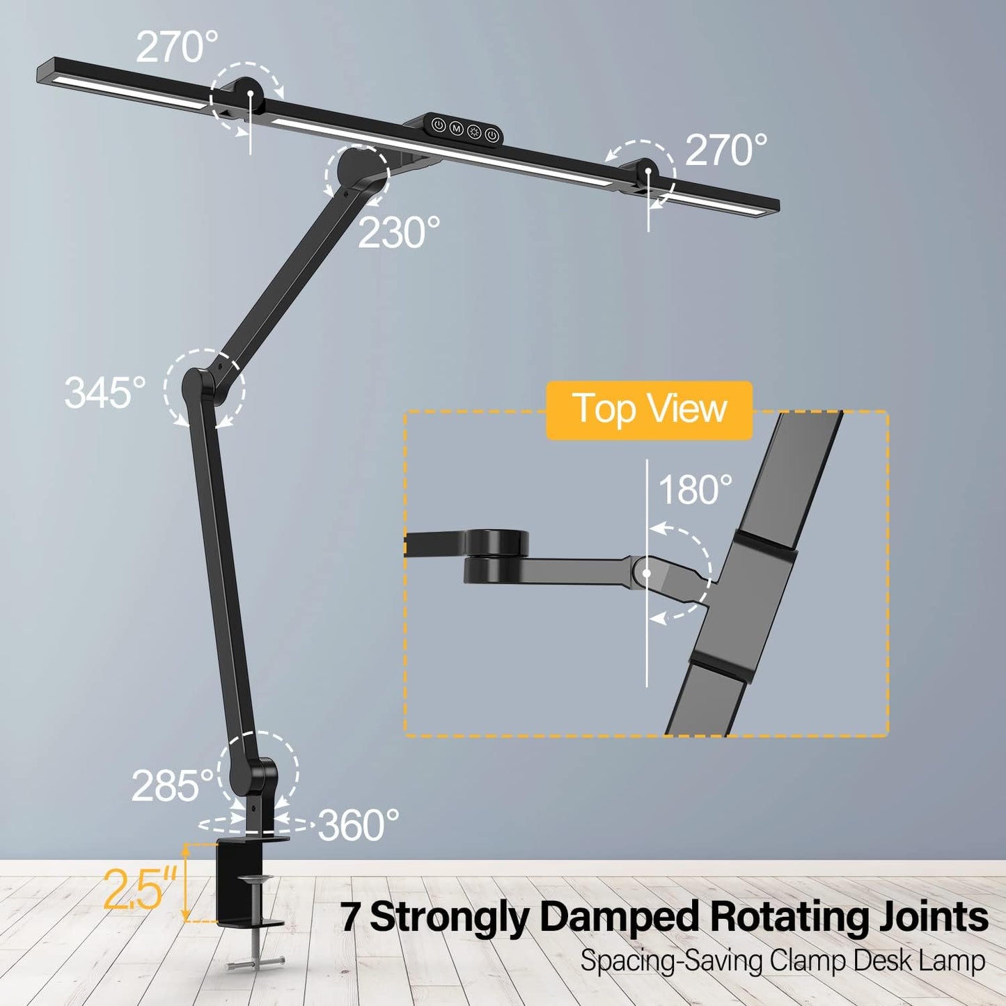 Led Desk Lamp with Clamp, Architect Desk Lamp for Home Office with Atmosphere Lighting, 24W Ultra Bright Auto Dimming Computer Light Stepless Dimming and Tempering LED Table Light