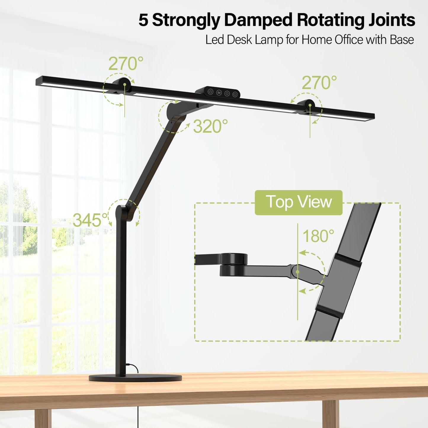 Architect Desk Lamp with Atmosphere Lighting, Adjustable Led Desk Light for Home Office with Base, 24W Bright Auto Dimming Table Light with Rotatable Swing Arm for Workbench Computer