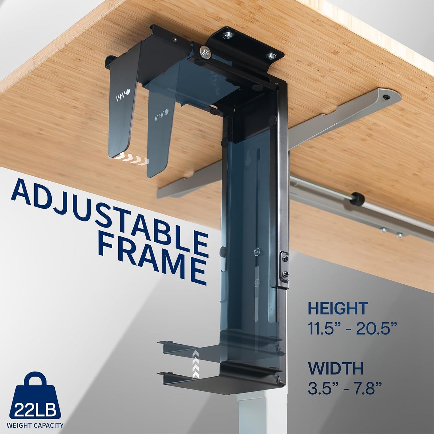 Adjustable under Desk and Wall PC Mount, Computer Case CPU Holder with Swivel Action and Secure Locking, Black, MOUNT-PC01