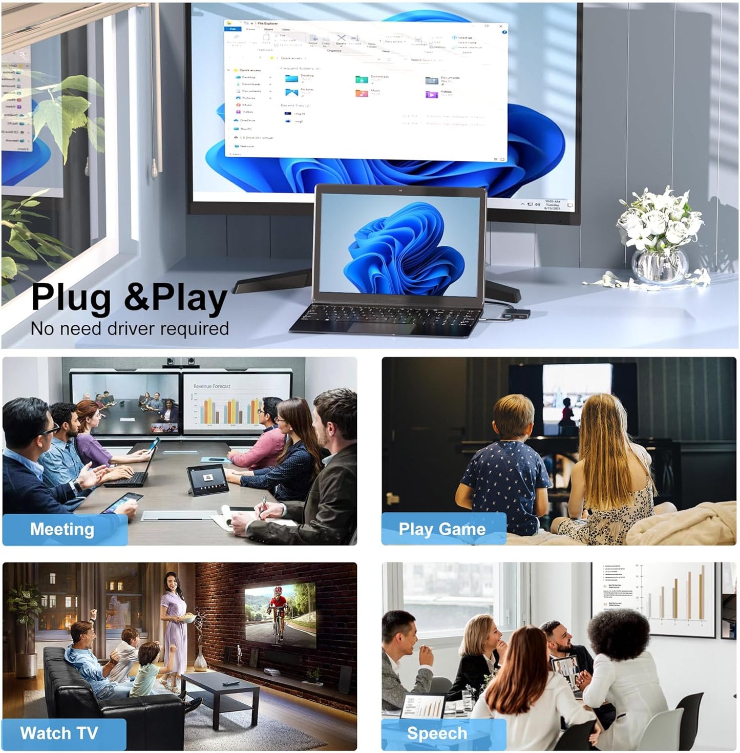 Laptop Docking Station Dual Monitor, USB C Docking Station Dual Monitor for Dell/Hp/Lenovo/Mac, Dual HDMI Adapter for 2 Monitors, Docking Station with 2 HDMI 4K/USB3.0/PD, USB C to Dual HDMI Adapter