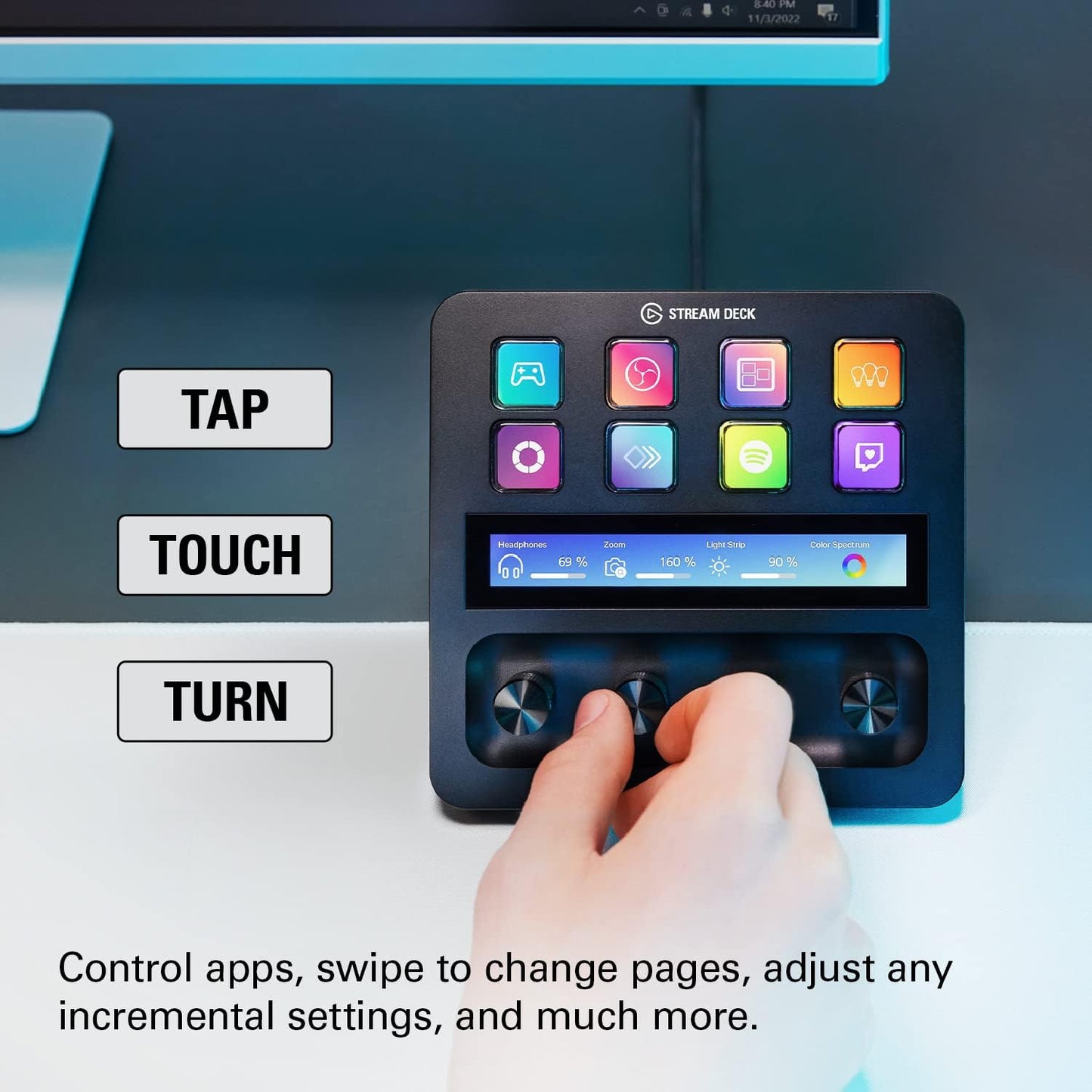 Stream Deck +, Audio Mixer, Production Console and Studio Controller for Content Creators, Streaming, Gaming, with Customizable Touch Strip Dials and LCD Keys, Works with Mac and PC
