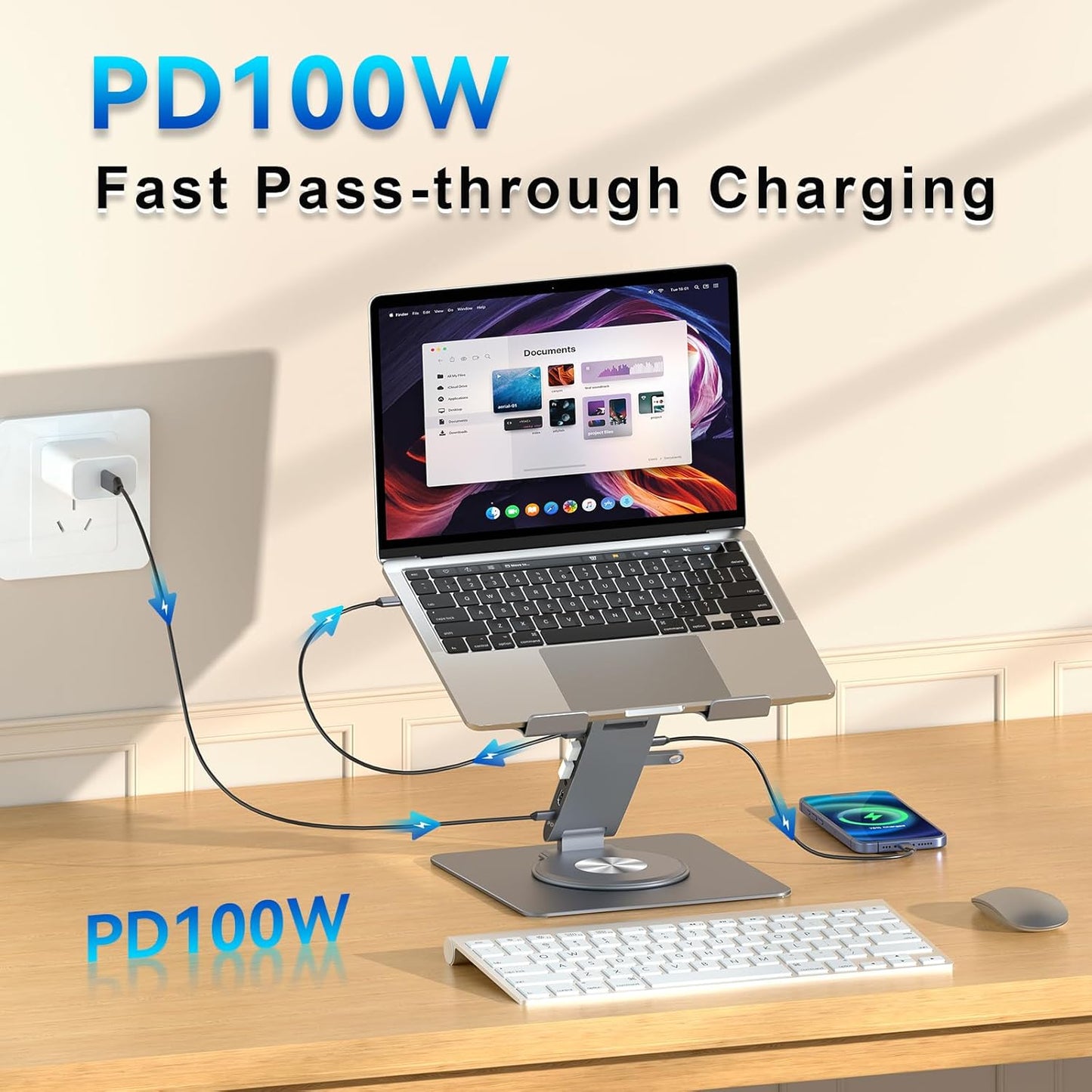 Laptop Docking Station for Macbook Pro/Air/Dell/Hp/Surface 11-In-1 USB C Hub 360°Rotatable Laptop Stand with USB Hub 4K HDMI USB 3.0 PD100W 3.5Mm Audio Jack RJ 45 TF/SD Reader Universal Laptop Dock