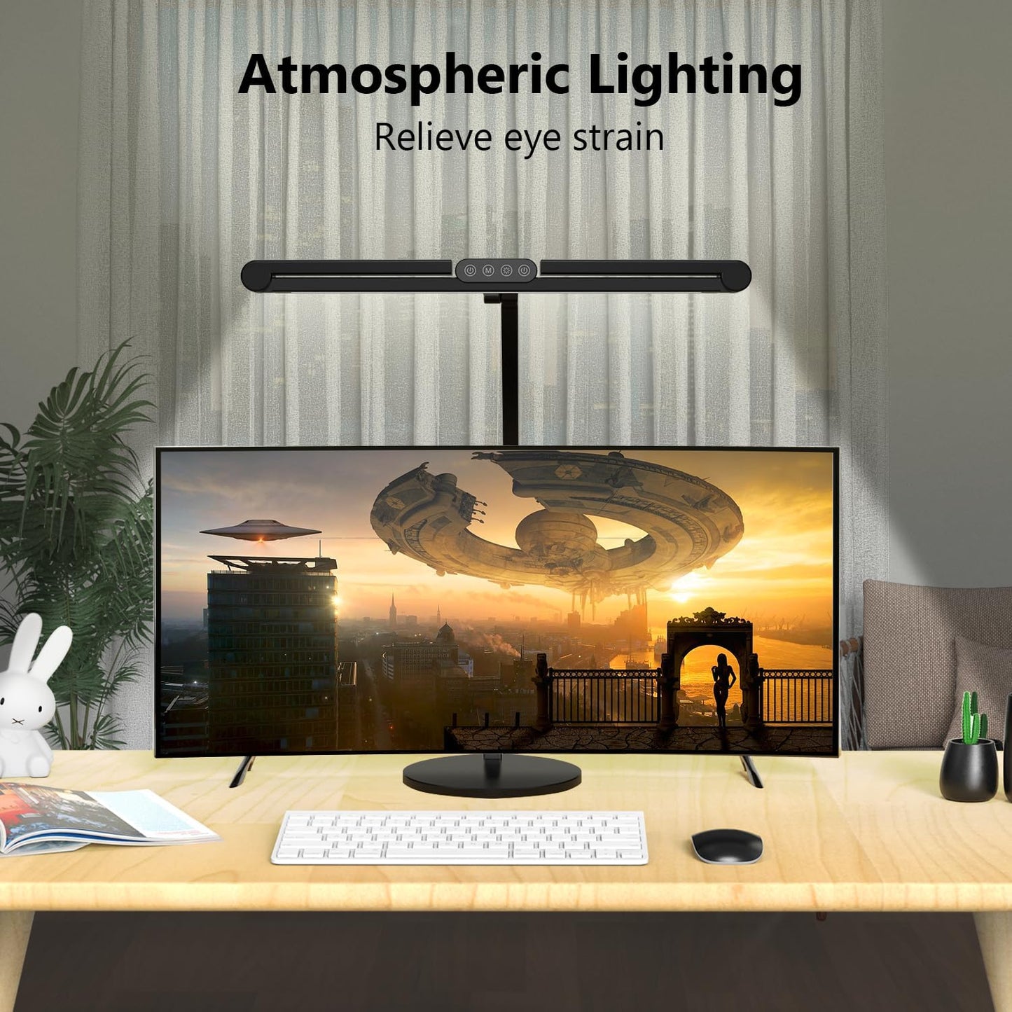 Architect Desk Lamp with Atmosphere Lighting, Adjustable Led Desk Light for Home Office with Base, 24W Bright Auto Dimming Table Light with Rotatable Swing Arm for Workbench Computer
