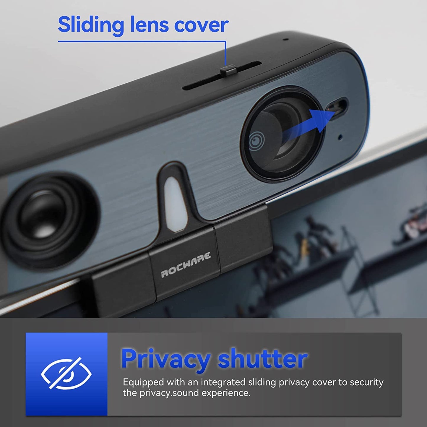 RC08 2K Webcam with Speaker, Webcam for PC, HD Web Cam with Noise Reduction Mic/Harman Speaker/4X Eptz/Privacy Cover/0.2S Auto-Focus/Low Illumination, Computer Camera for Zoom/Teams/Meeting