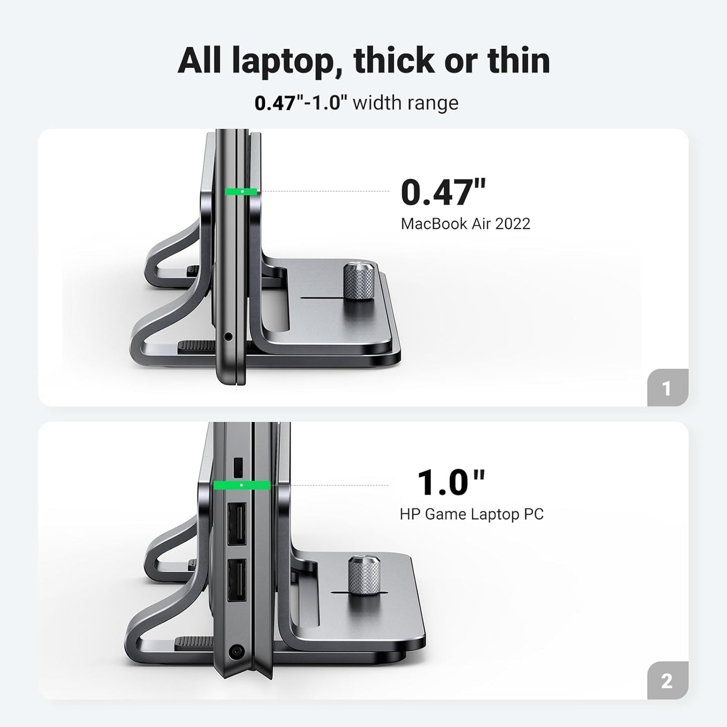 Vertical Laptop Stand Holder for Desk Compatible with Macbook Pro, Macbook Air Stand Vertical Aluminum Adjustable for up to 17.3 Inch Gaming Laptop, Gray