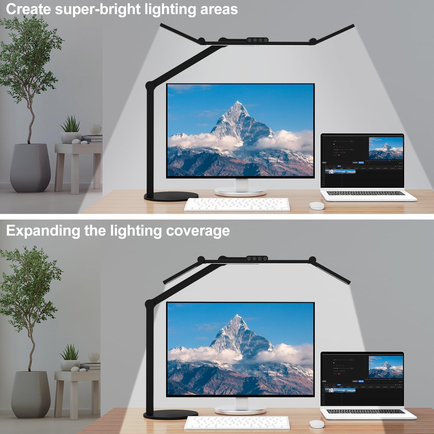 Architect Desk Lamp with Atmosphere Lighting, Adjustable Led Desk Light for Home Office with Base, 24W Bright Auto Dimming Table Light with Rotatable Swing Arm for Workbench Computer