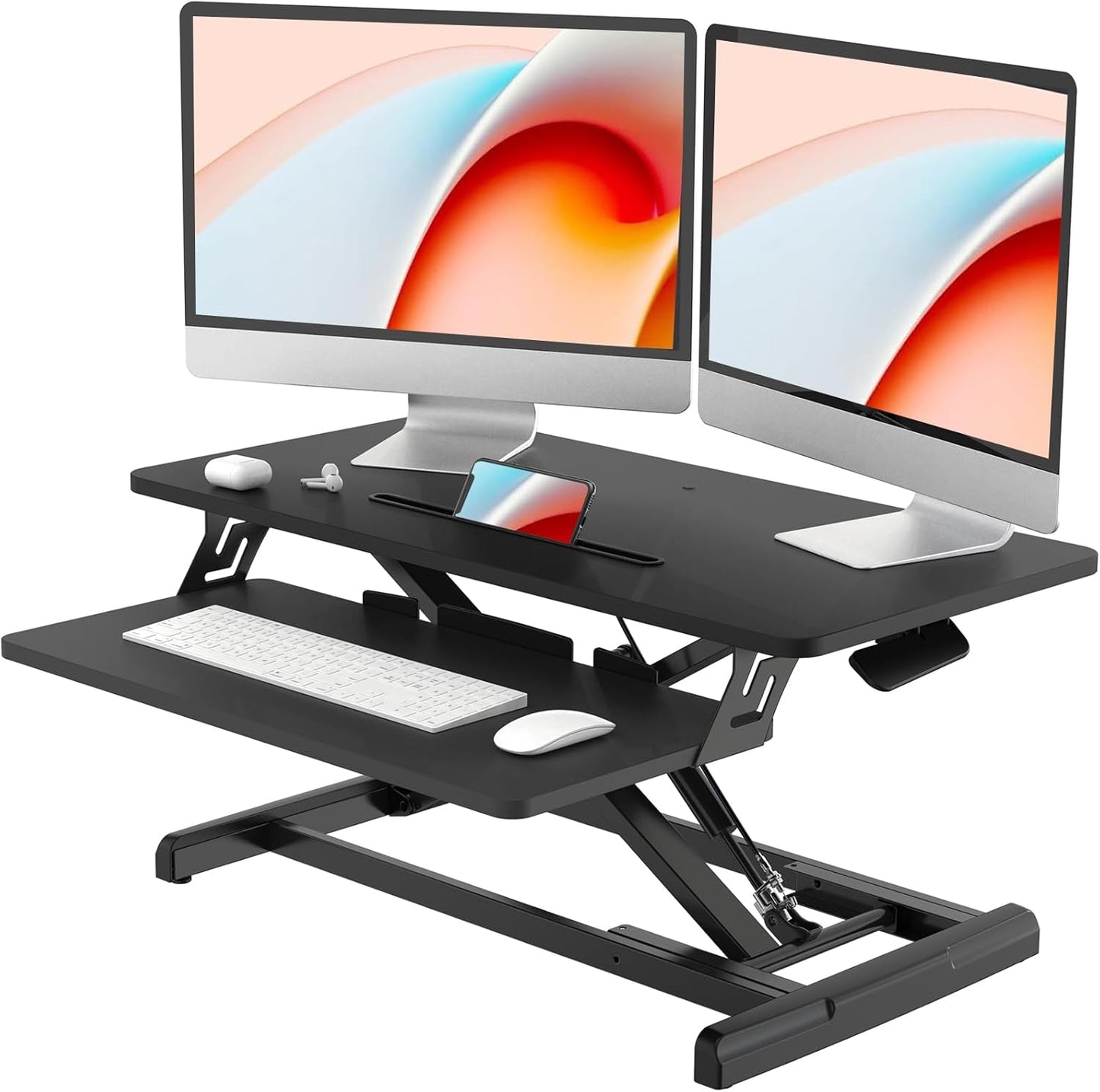 Standing Desk Converter, 32" Wide Height Adjustable Sit Stand up Desk Riser with Keyboard Tray, Desktop Workstation Riser for Home Office Computer Laptop, Particle Board, Black