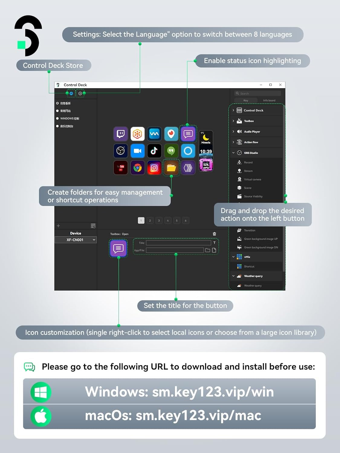 Stream Controller Stream Control Deck with 15 LCD Macro Keys Customizable for Content Creators Streaming Gaming to Trigger Actions in OBS, Youtube, Twitch and More, Compatible with PC & MAC