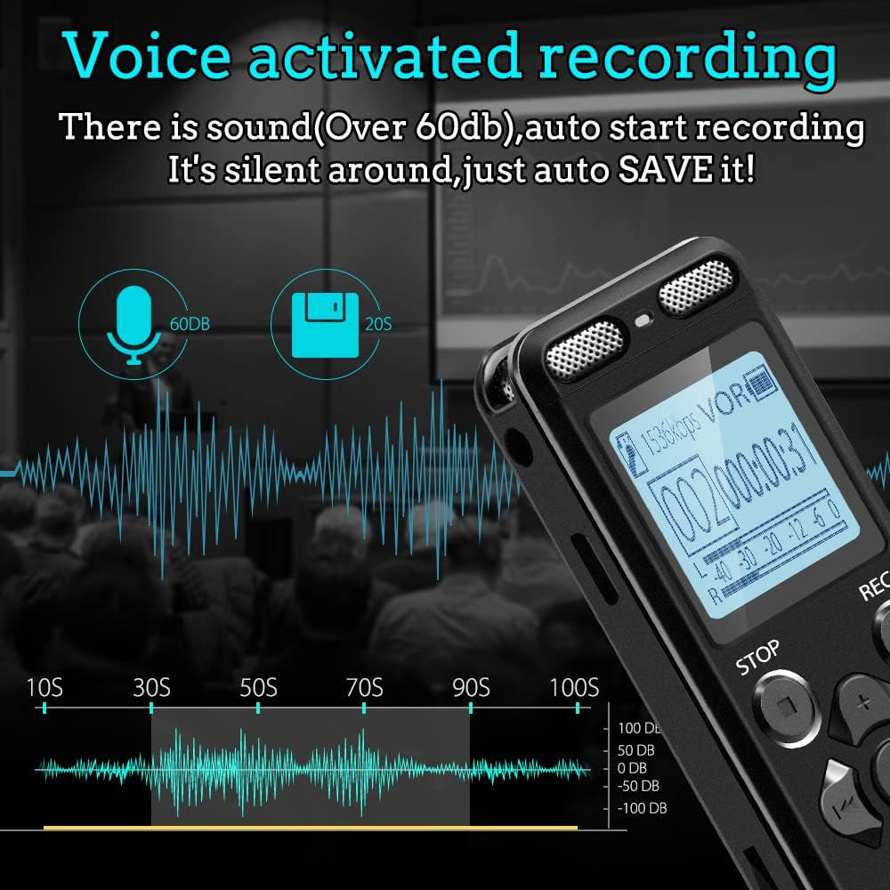 136GB Digital Voice Recorder Voice Activated Recorder for Lectures Meetings - 9860 Hours Sound Audio Recorder Dictaphone Recording Device with Playback,Mp3 Player,Password,Variable Speed.