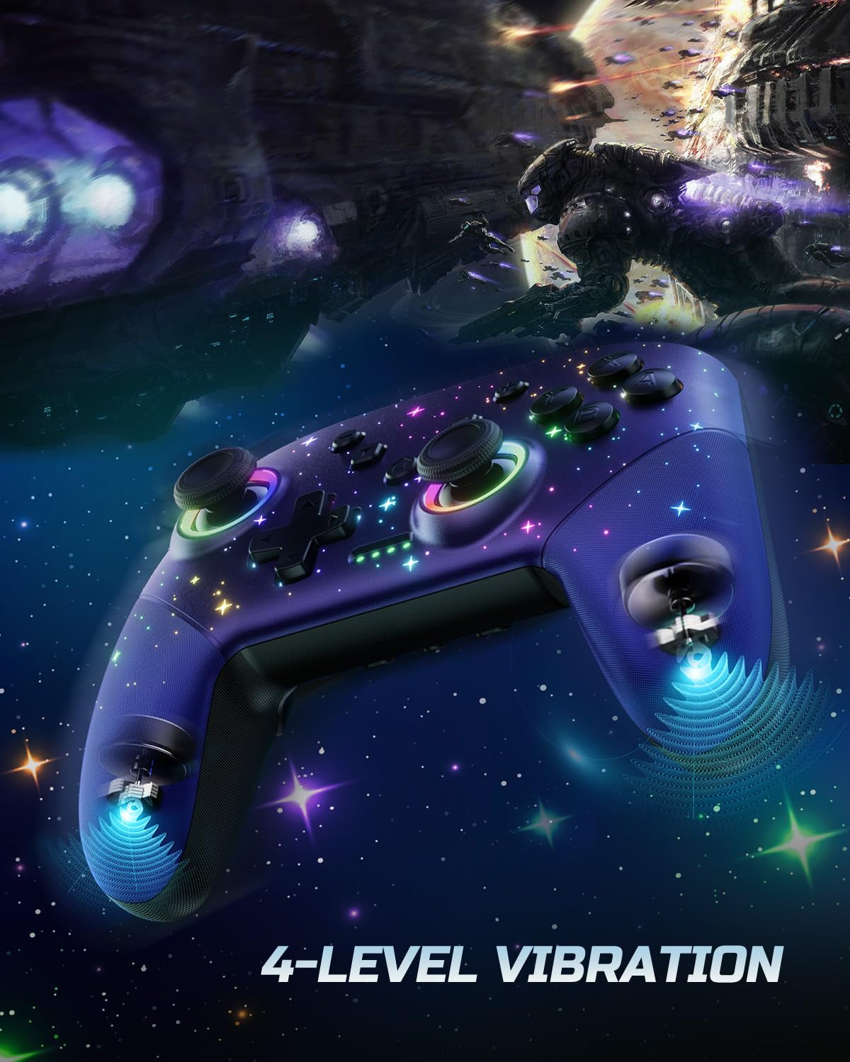 Switch Controller, LED Star Wireless Pro Controllers Compatible with Lite/Oled, Multi-Platform Windows PC with 9 Colors Colorful RGB Lights/Programmable/Vibration/Turbo/Wakeup