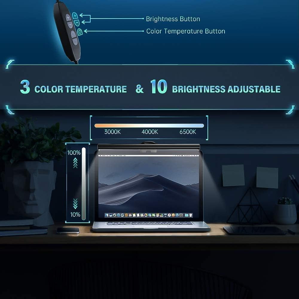 Portable Laptop Monitor Light Bar with USB Connection, E-Reading LED Task Lamp, 3 Color Temperature Settings, 10 Levels of Brightness Adjustment, No Glare on the Screen, Saves Space