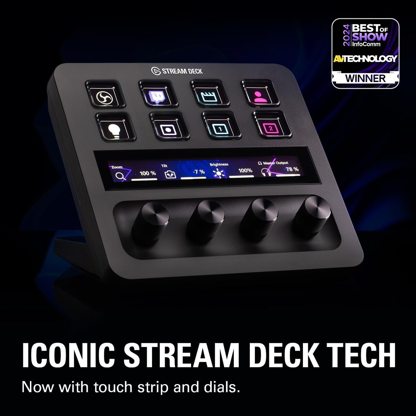 Stream Deck +, Audio Mixer, Production Console and Studio Controller for Content Creators, Streaming, Gaming, with Customizable Touch Strip Dials and LCD Keys, Works with Mac and PC