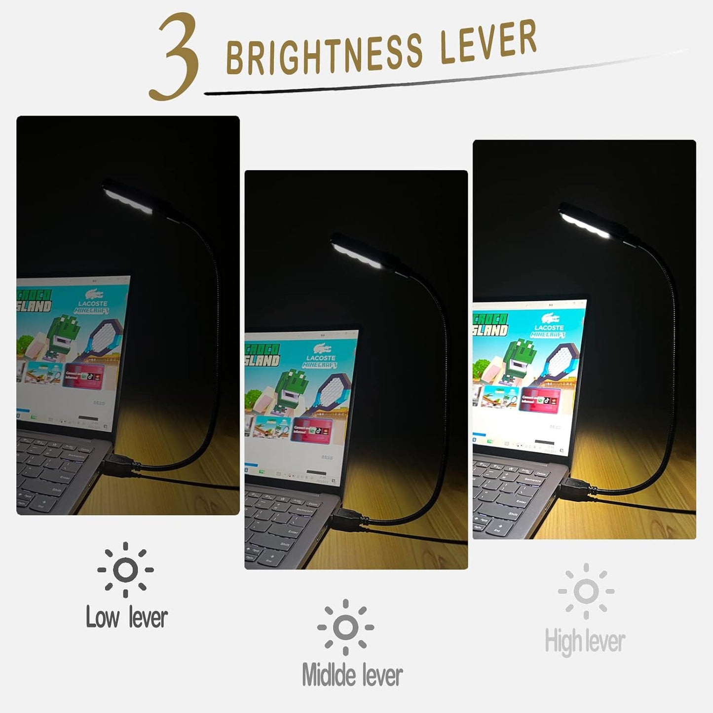 USB Light for Laptop Keyboard, Thickened & Flexiable 3 Brightness X 3 Color Temperature USB Reading Light for Nightwork without Disturbing Roommates.