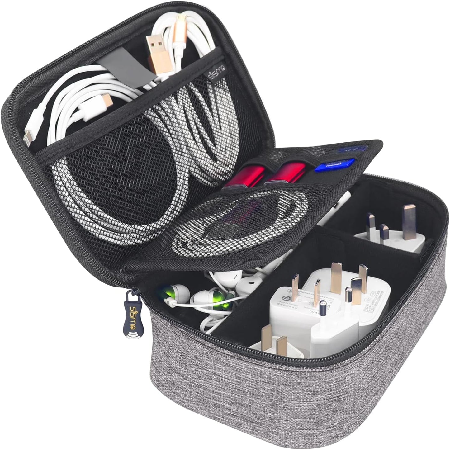 Electronics Cords Organizer Tech Accessories Storage Case Travel Small Carrying Bag for Charging Cables Adapter USB Plugs Power Cord Leads - Grey 1680D