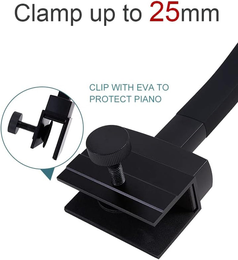 Piano Lights for Digital Piano and Grand Piano Professional Led Clip Lamp Piano Lamps for Sheet Music Eye-Care 5 Levels Color Temperatures 5 Levels Dimming