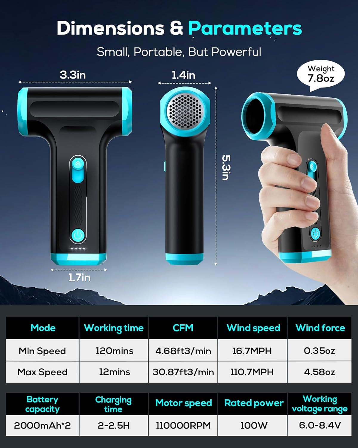 Compressed Air Duster-Stepless Adjustable 110,000RPM Electric Cleaner for Keyboard, PC Cleaning, Rechargeable Cordless Jet Dry Blower Replace Canned Air Compressed Air Cans - Blue