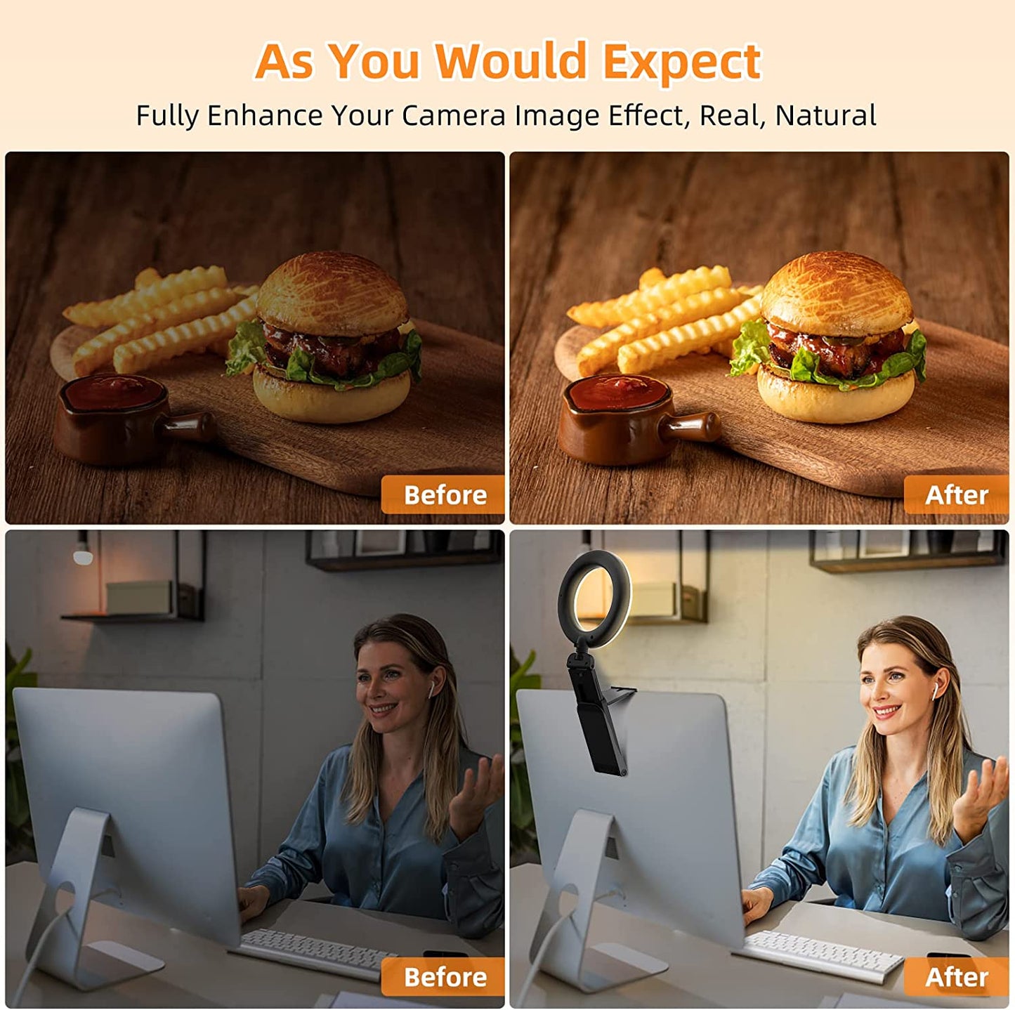 Ring Light for Laptop Desk Clip On,Small Computer Video Conference Lighting with Stand for Phone/Webcam/Monitor,5" Portable Mini LED Selfie Light Desktop for Zoom Meeting/Video Call/Recording