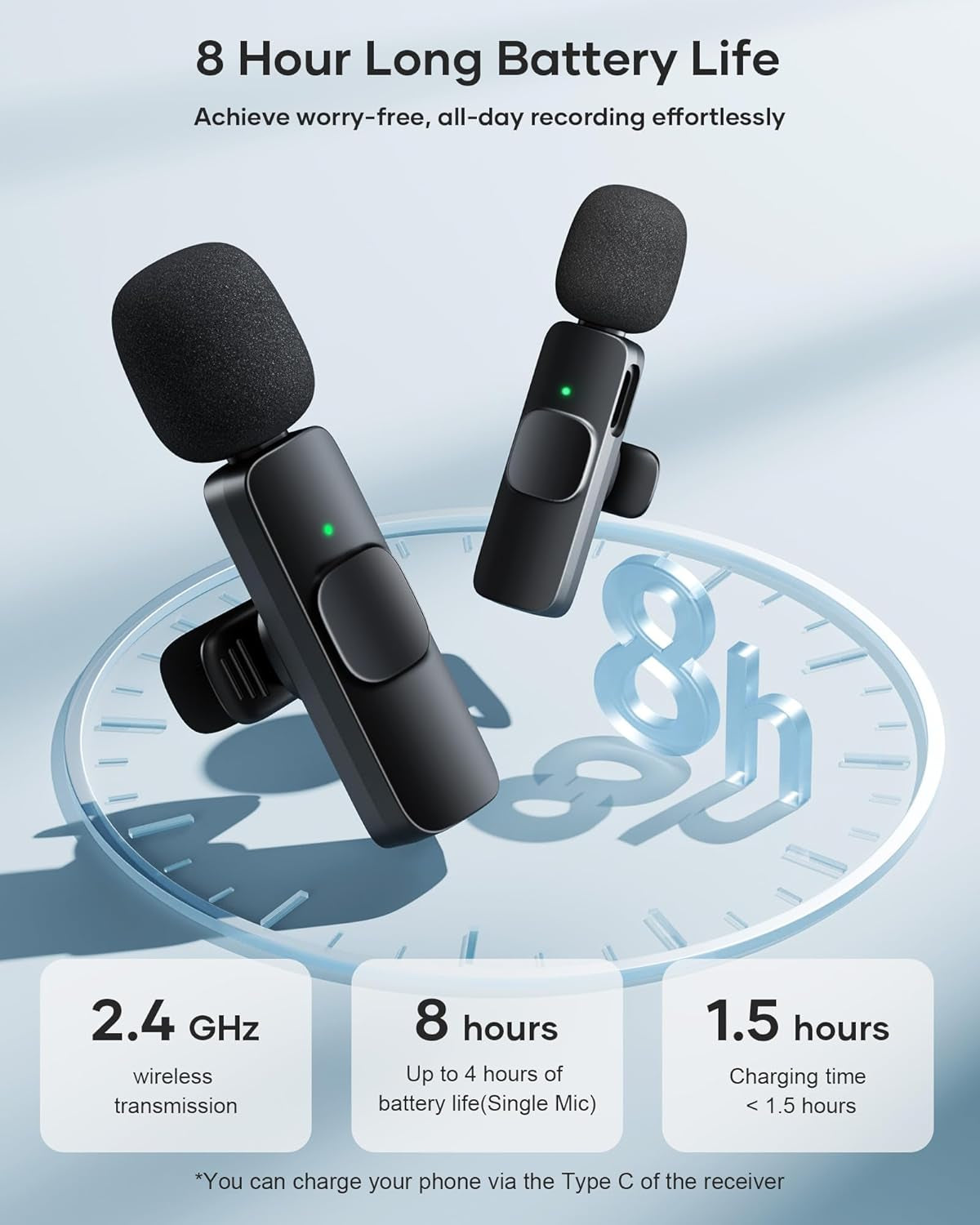 2 Pack Wireless Lavalier Microphone for Iphone Ipad and Android Phone, Lapel Mic Plug and Play Wireless Mic Noise Reduction Microphone for Video Recording Interview Podcast Vlog Youtube Tiktok