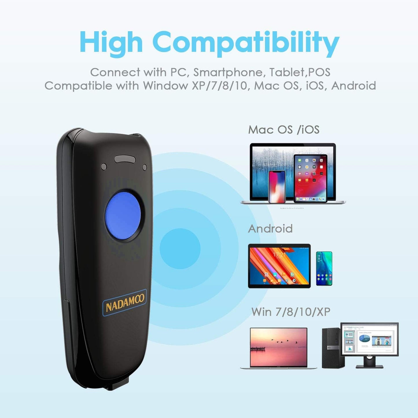 Wireless Barcode Scanner Compatible with Bluetooth, with Charging Dock, Portable USB 1D Bar Code Scanner for Inventory, 2.4G Wireless & Wired Barcode Reader for Tablet Iphone Ipad Android Ios