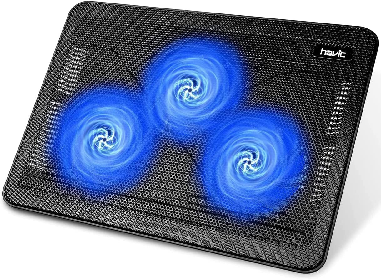 HV-F2056 15.6"-17" Laptop Cooler Cooling Pad - Slim Portable USB Powered (3 Fans), Black/Blue