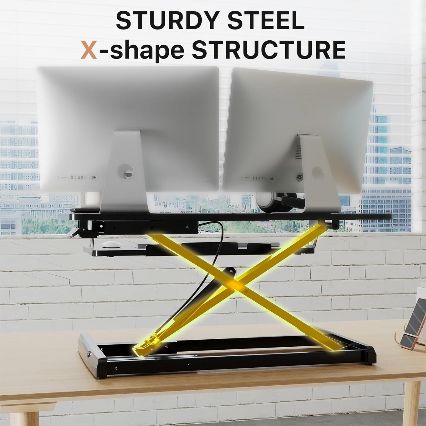 Standing Desk Converter, 32" Wide Height Adjustable Sit Stand up Desk Riser with Keyboard Tray, Desktop Workstation Riser for Home Office Computer Laptop, Particle Board, Black