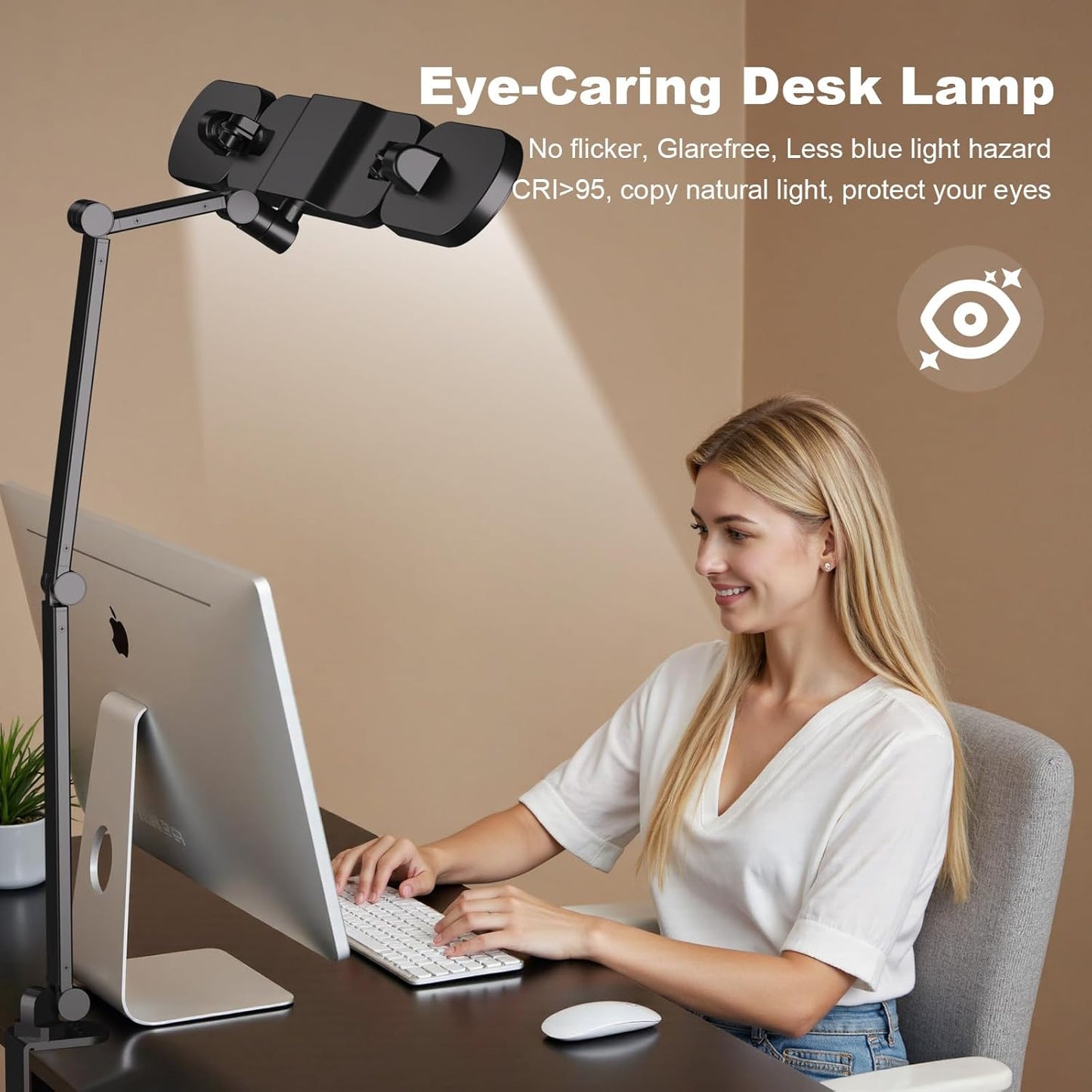 LED Desk Lamp with Clamp,Adjustable Swing Arm Desk Lamps for Home Office,Dimmable Tempering Eye Care Desk Light Bright Modern Led Table Lamp for Nail Tech Architect,Flexible Tall Task Table Light