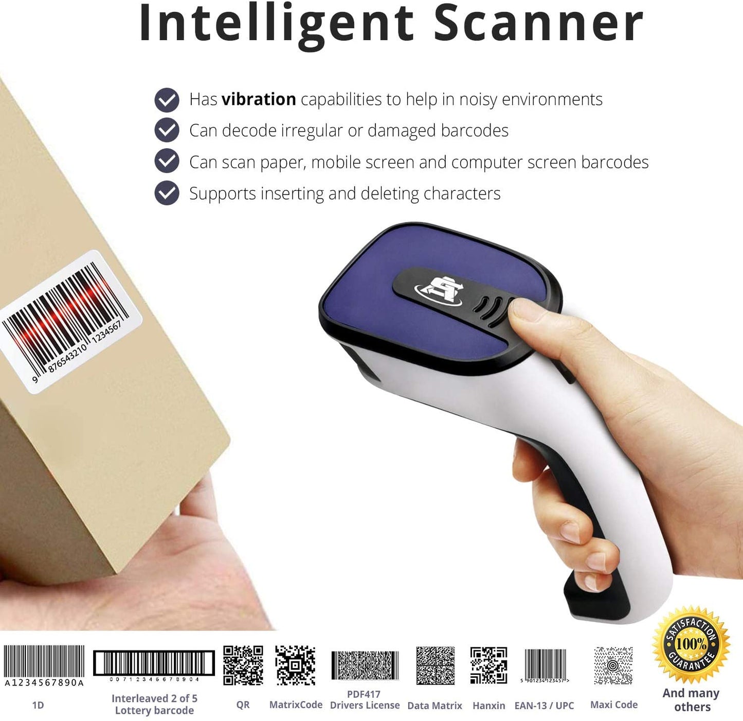 Portable Wireless Bluetooth Barcode Scanner: 3-In-1 Hand Scanners - Cordless, Rechargeable 1D and 2D Scan Gun for Inventory Management - Wireless, Handheld, USB Bar Code/Qr Code Reader
