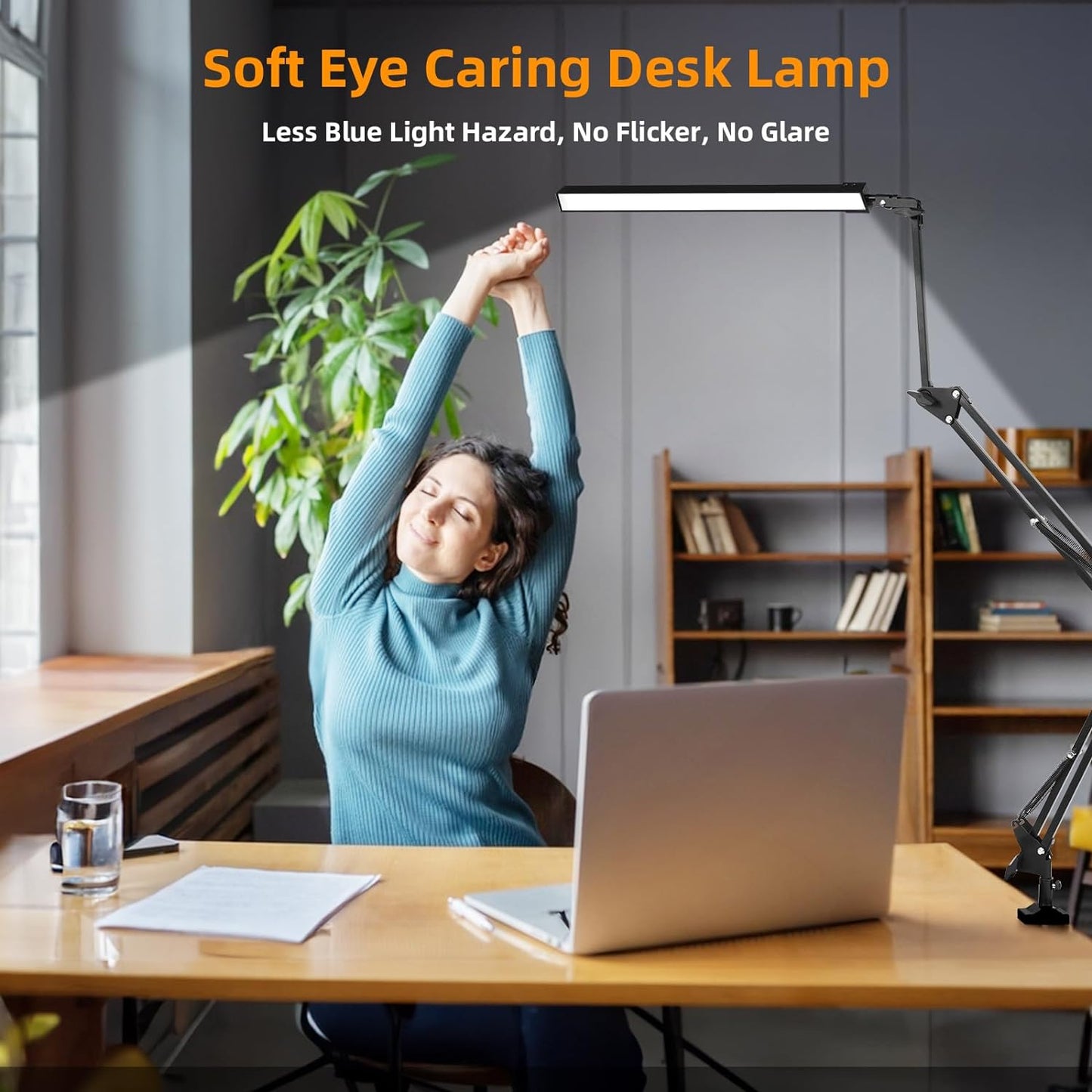 NOEVS 2-In-1 LED Desk Lamp with Clamp and Base, 50.7" Adjustable Swing Arm, Memory Function for Home Office, Workbench, Reading, Craft, Drafting